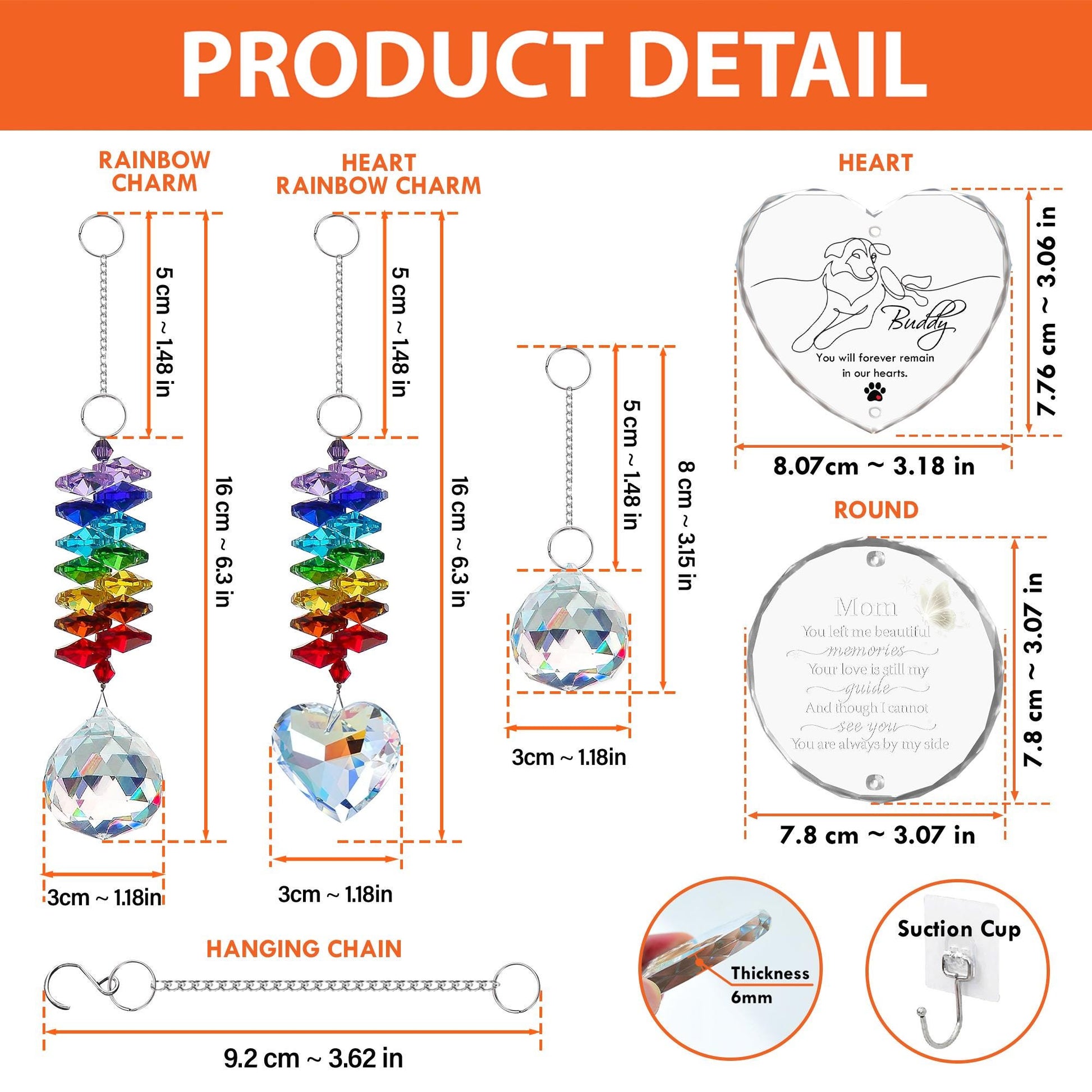 Mom Memorial Glass Ornament with White Butterfly Charm and Crystal Rainbow Suncatcher