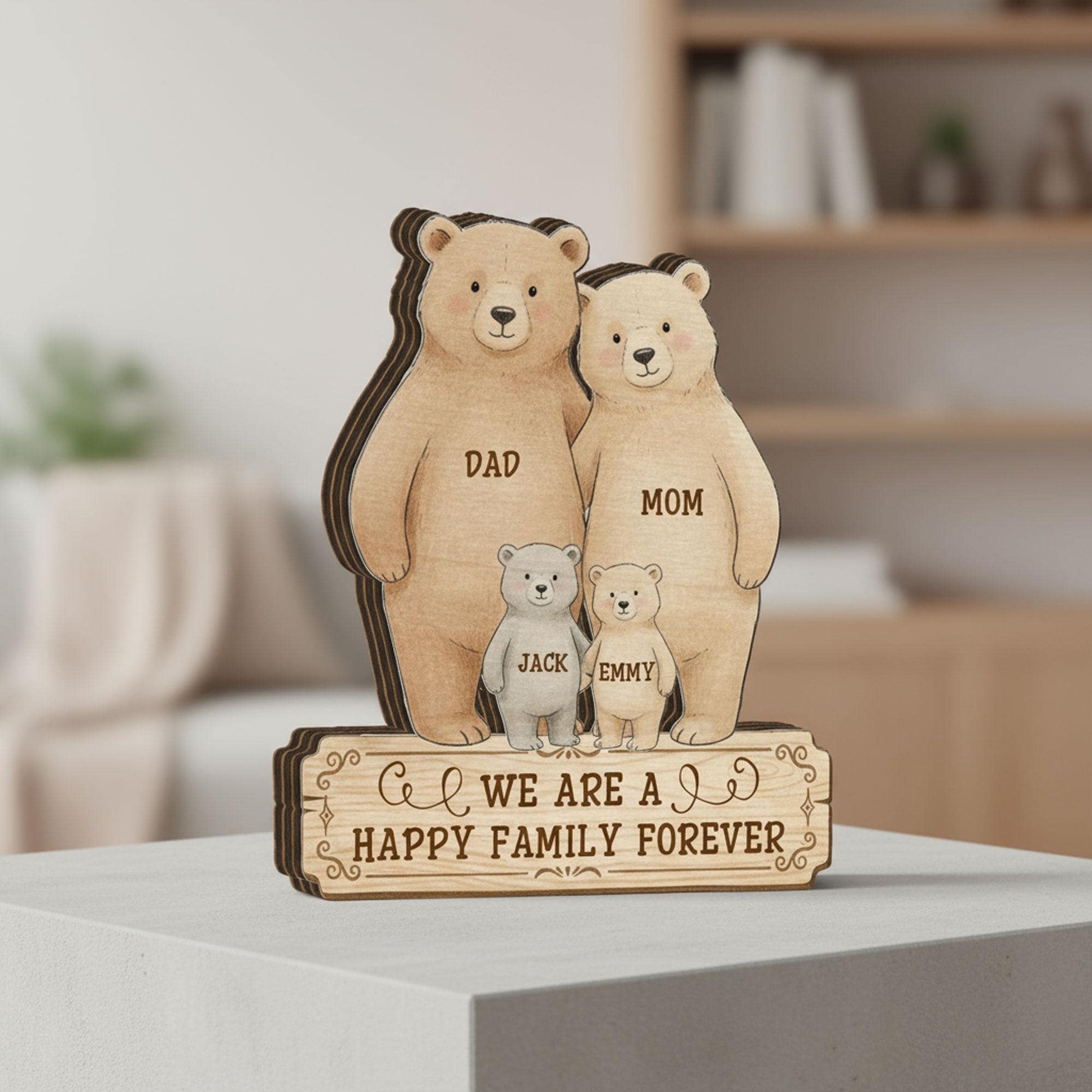 Custom Family Wooden Bear Sign:  Personalized Name Block Table Decor