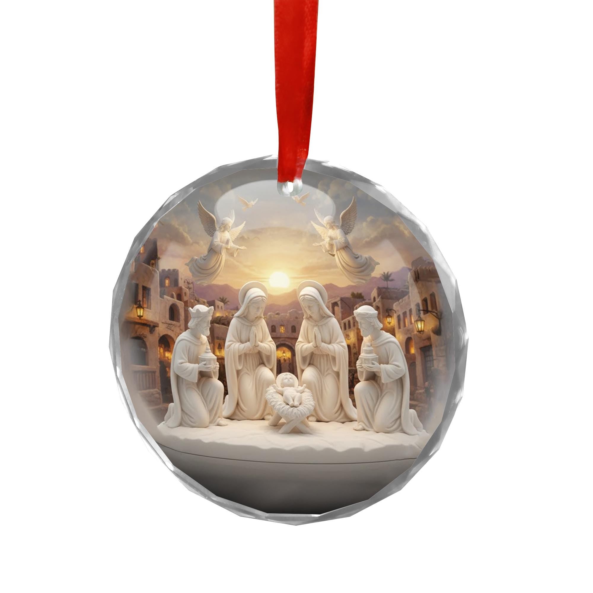 Glass Nativity Ornament • Round Glass Keepsake • Christmas Tree Decoration
