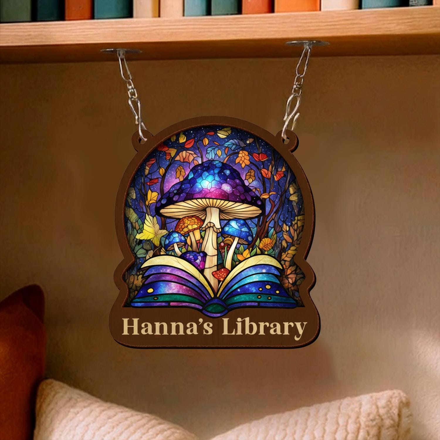 Personalized Mushroom Bookshelf Sign – Fantasy Library Decor