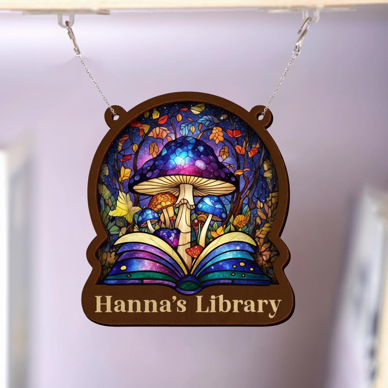 Personalized Mushroom Bookshelf Sign – Fantasy Library Decor