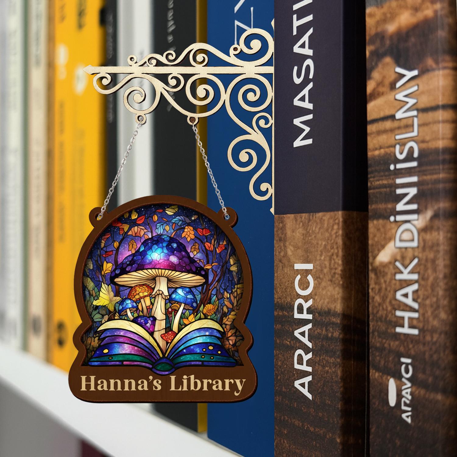 Personalized Mushroom Bookshelf Sign – Fantasy Library Decor