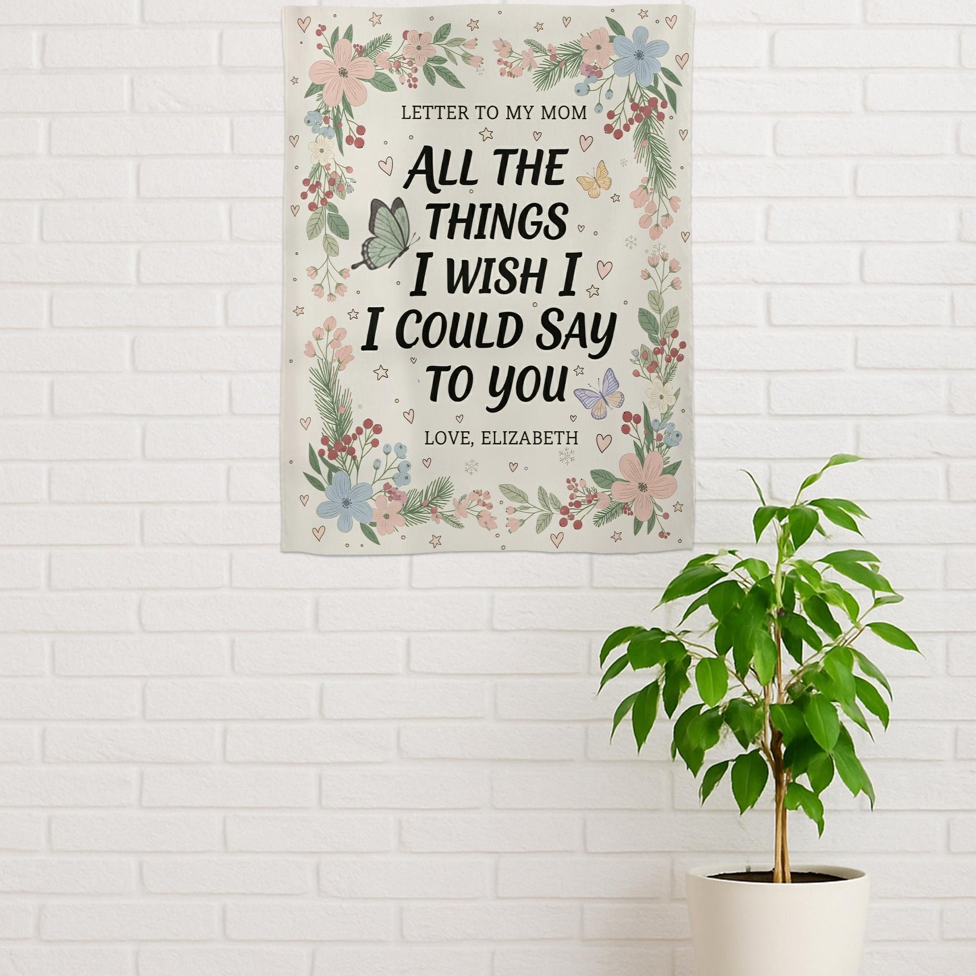 Personalized Memorial Tapestry: Letter to Mom, Floral Remembrance Decor