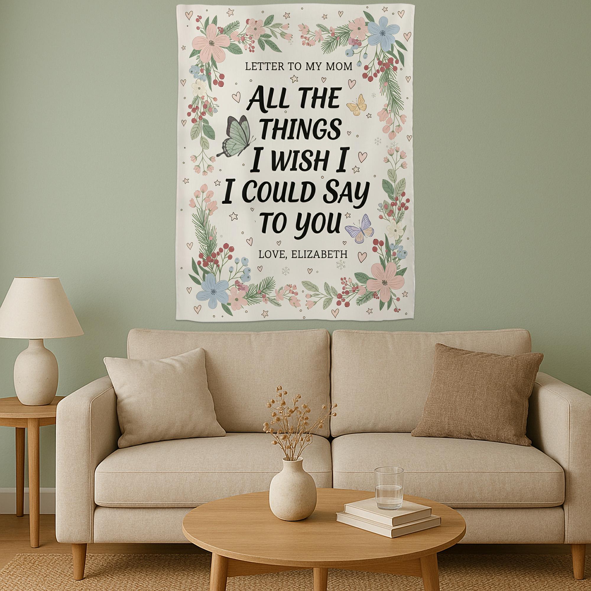 Personalized Memorial Tapestry: Letter to Mom, Floral Remembrance Decor