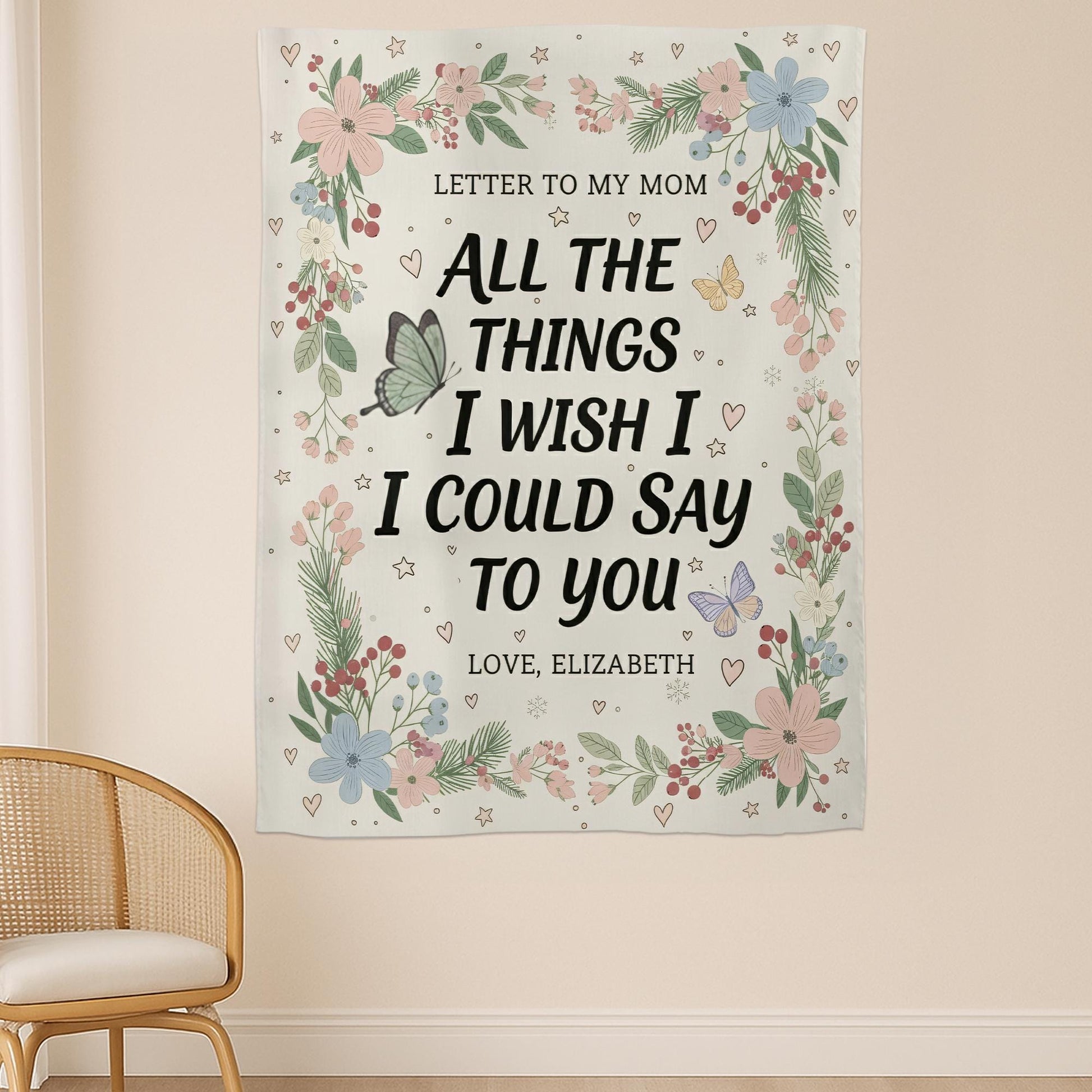 Personalized Memorial Tapestry: Letter to Mom, Floral Remembrance Decor