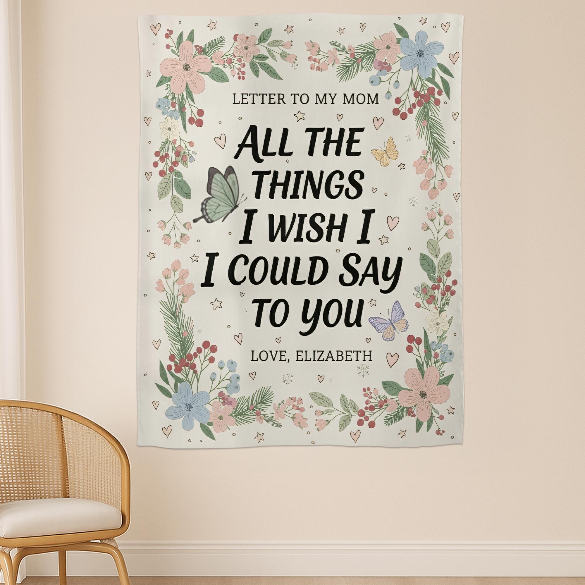 Personalized Memorial Tapestry: Letter to Mom, Floral Remembrance Decor