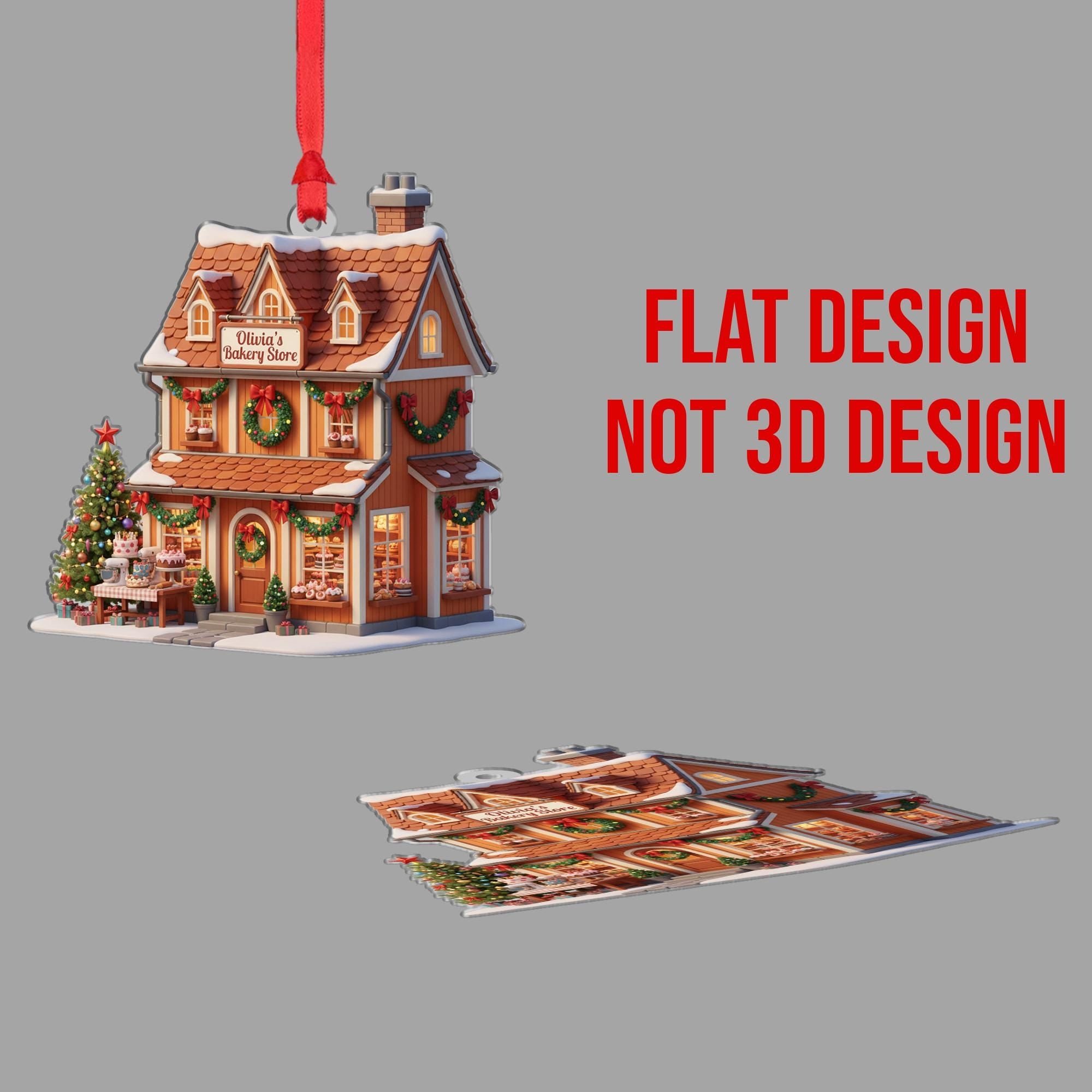 Personalized Bakery Ornament: Miniature Storefront with Custom Name Sign, Christmas Tree Decoration for Bakers