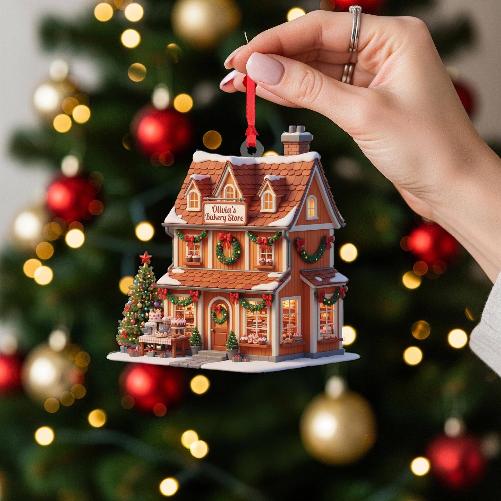 Personalized Bakery Ornament: Miniature Storefront with Custom Name Sign, Christmas Tree Decoration for Bakers