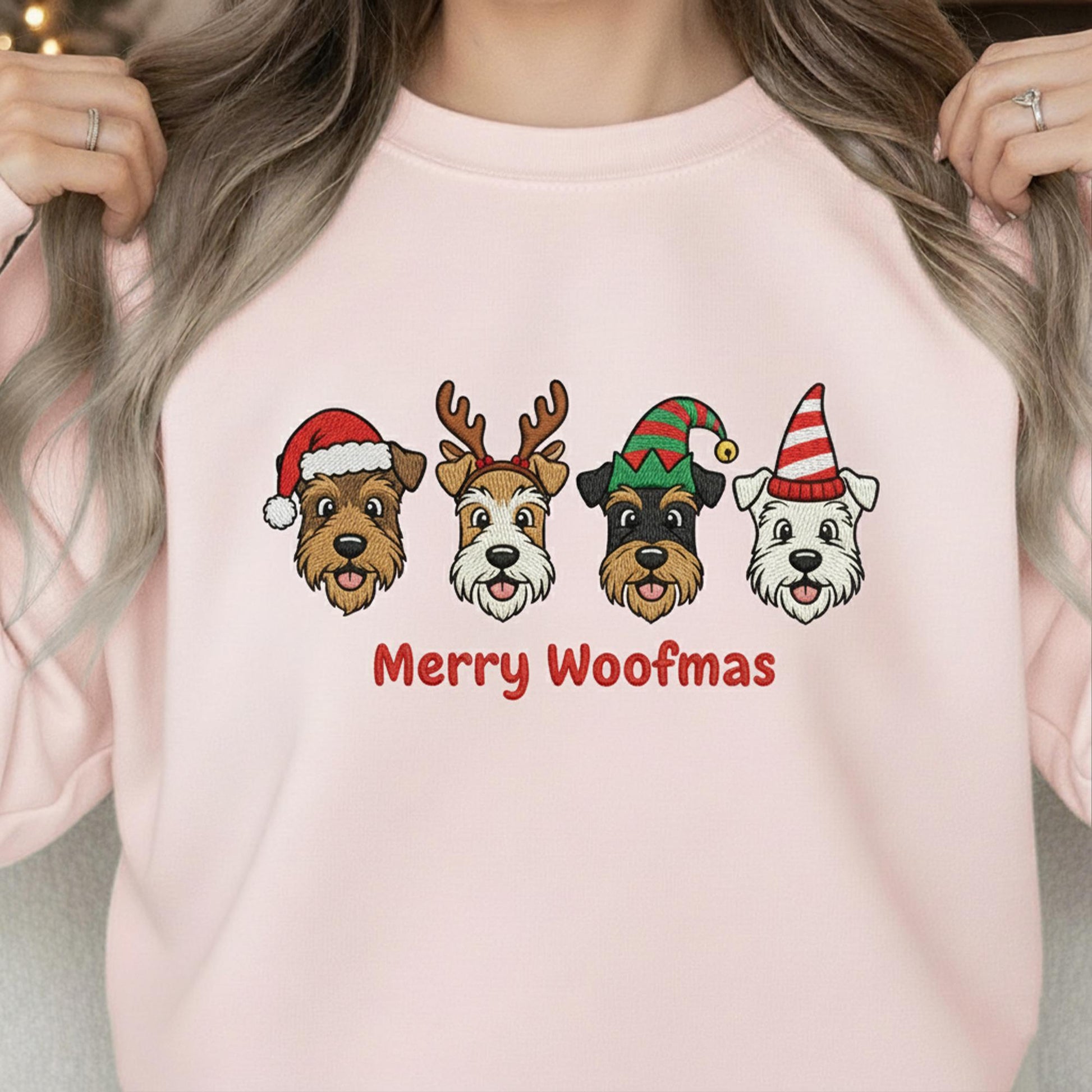 Embroidered Terrier Christmas Sweatshirt: 'Merry Woofmas' Holiday Pullover