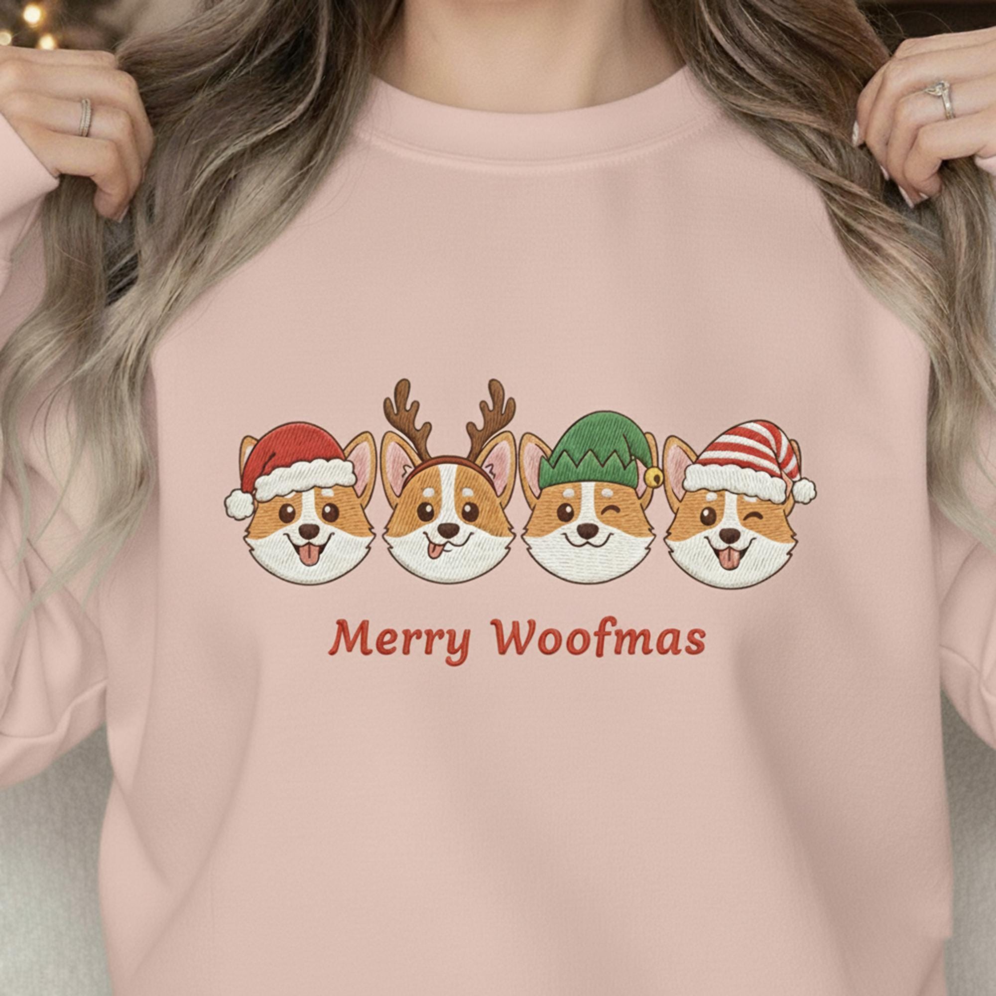 Embroidered Corgi Christmas Sweatshirt: Merry Woofmas Festive Pullover
