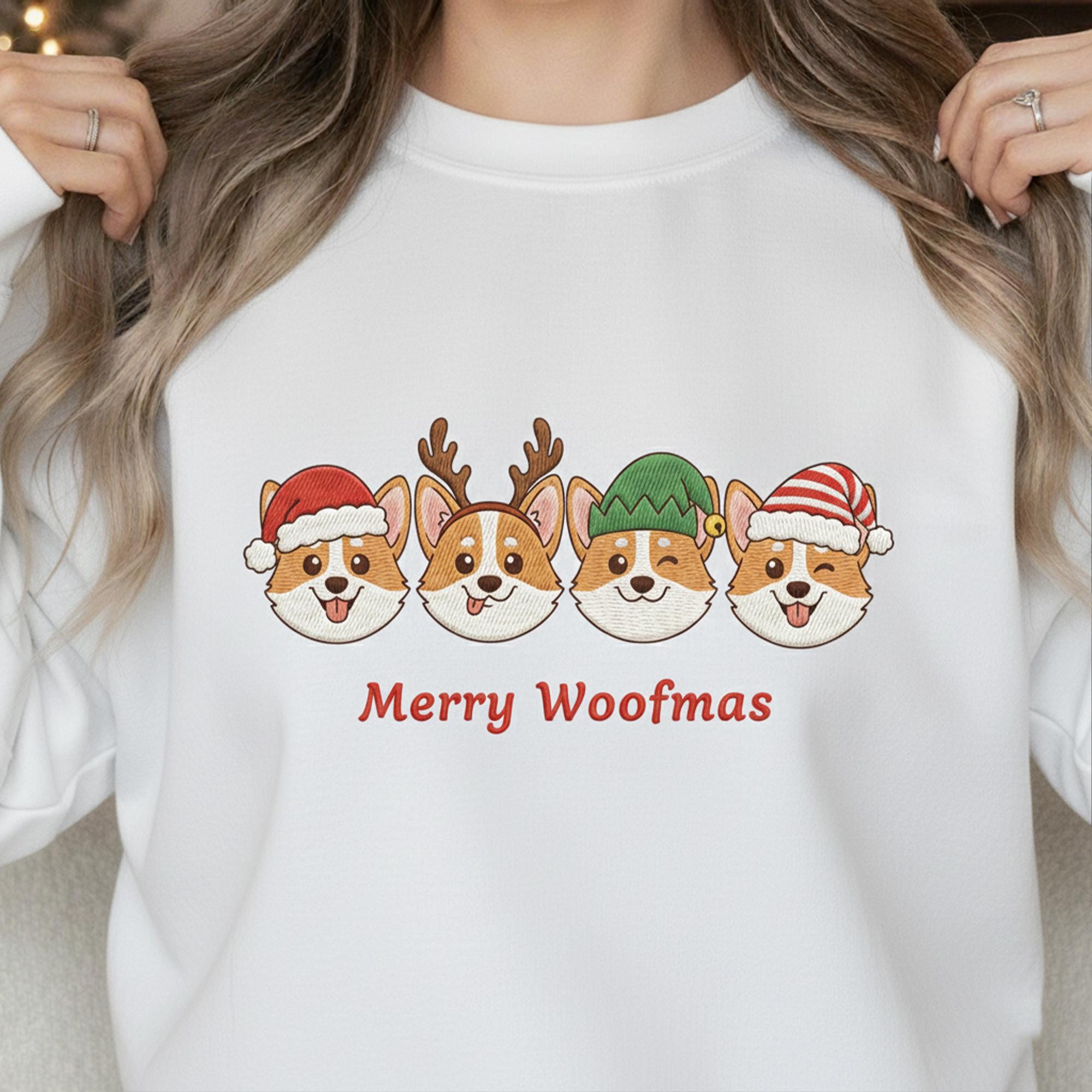 Embroidered Corgi Christmas Sweatshirt: Merry Woofmas Festive Pullover