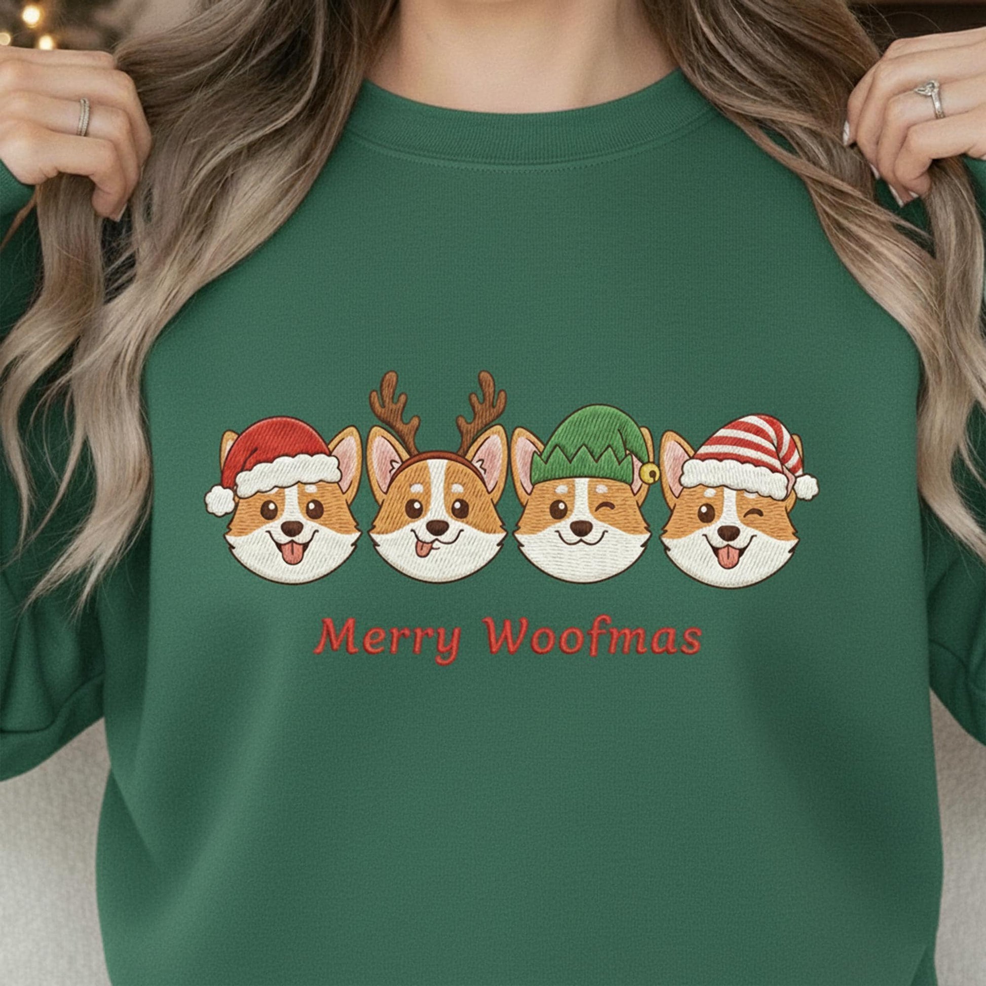 Embroidered Corgi Christmas Sweatshirt: Merry Woofmas Festive Pullover