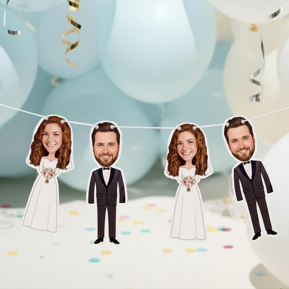Custom Wedding Couple Face Banner – Personalized Bride and Groom Garland