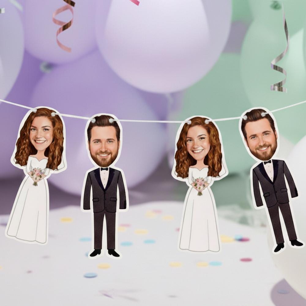 Custom Wedding Couple Face Banner – Personalized Bride and Groom Garland
