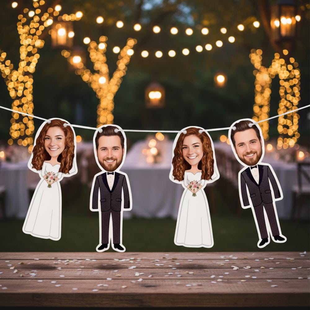 Custom Wedding Couple Face Banner – Personalized Bride and Groom Garland