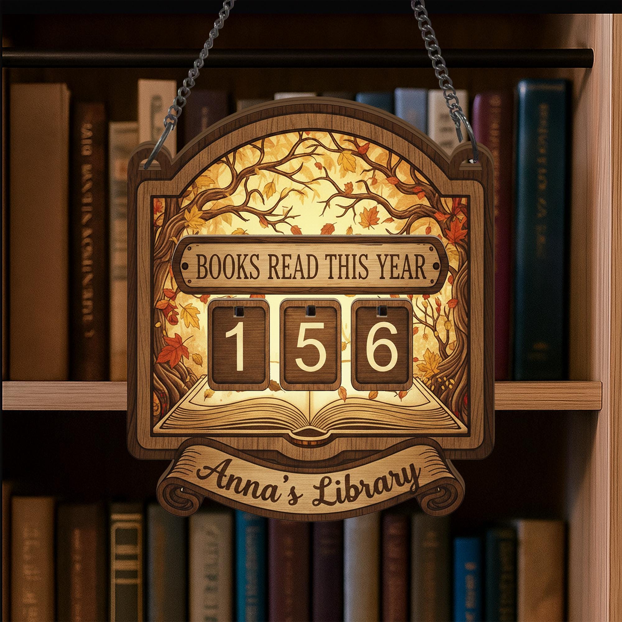 Personalized Autumn Books Read This Year Tracker – Hanging Library Wall Sign Gift
