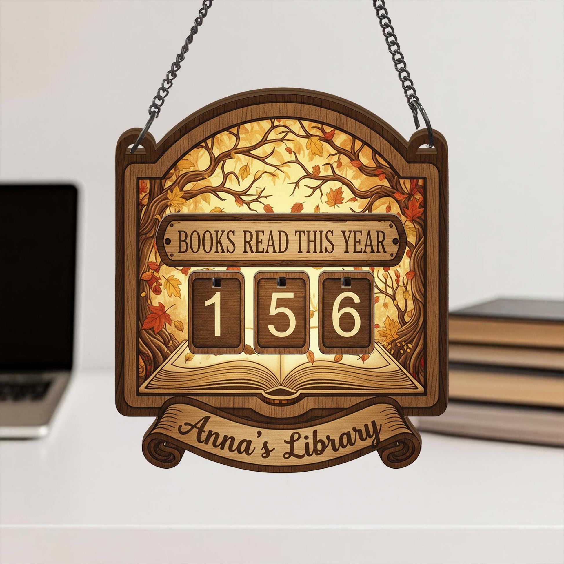 Personalized Autumn Books Read This Year Tracker – Hanging Library Wall Sign Gift