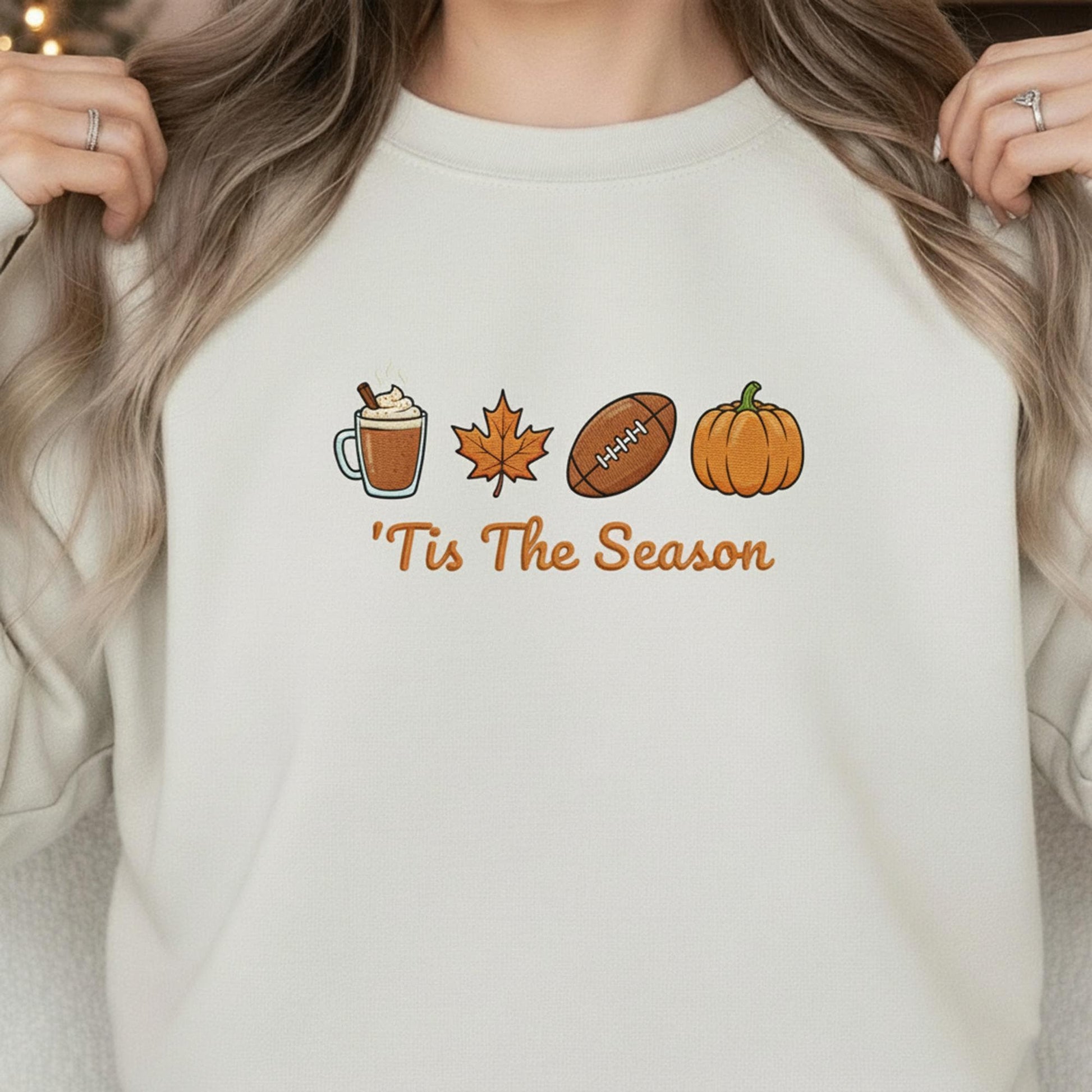 Embroidered Fall Sweatshirt: Autumn Icons Crewneck Pullover