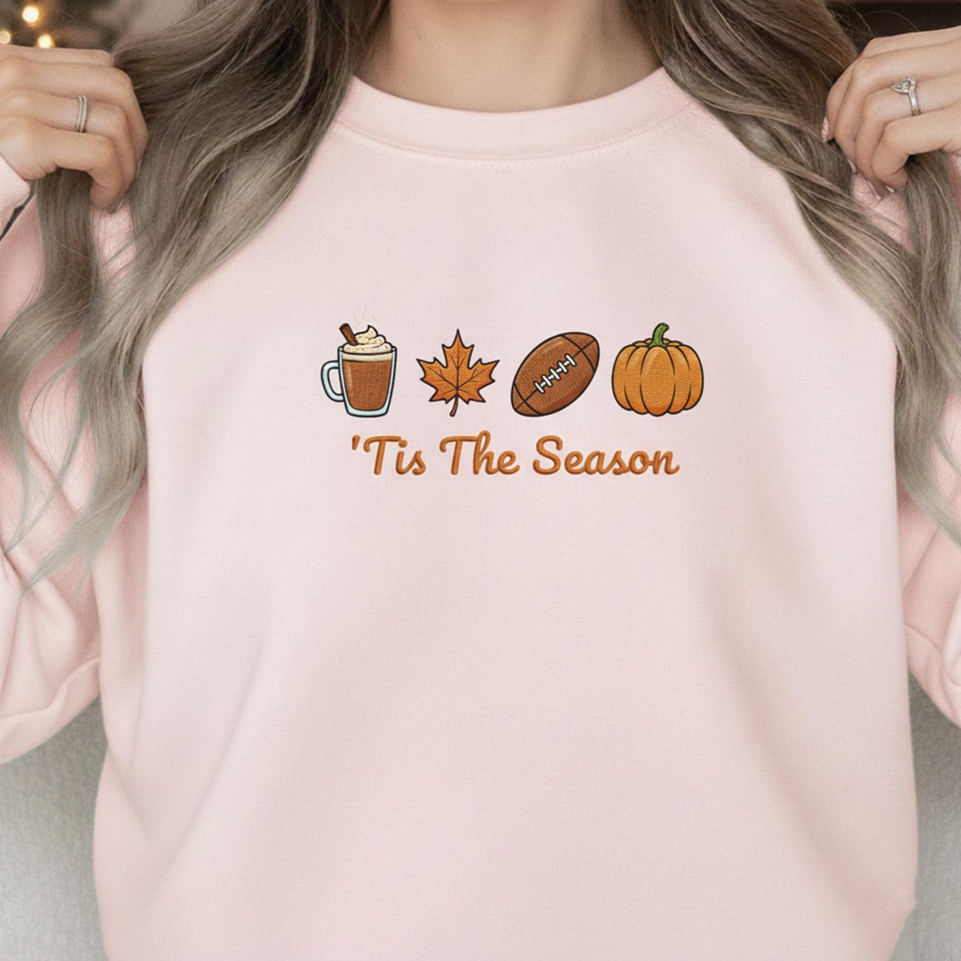 Embroidered Fall Sweatshirt: Autumn Icons Crewneck Pullover