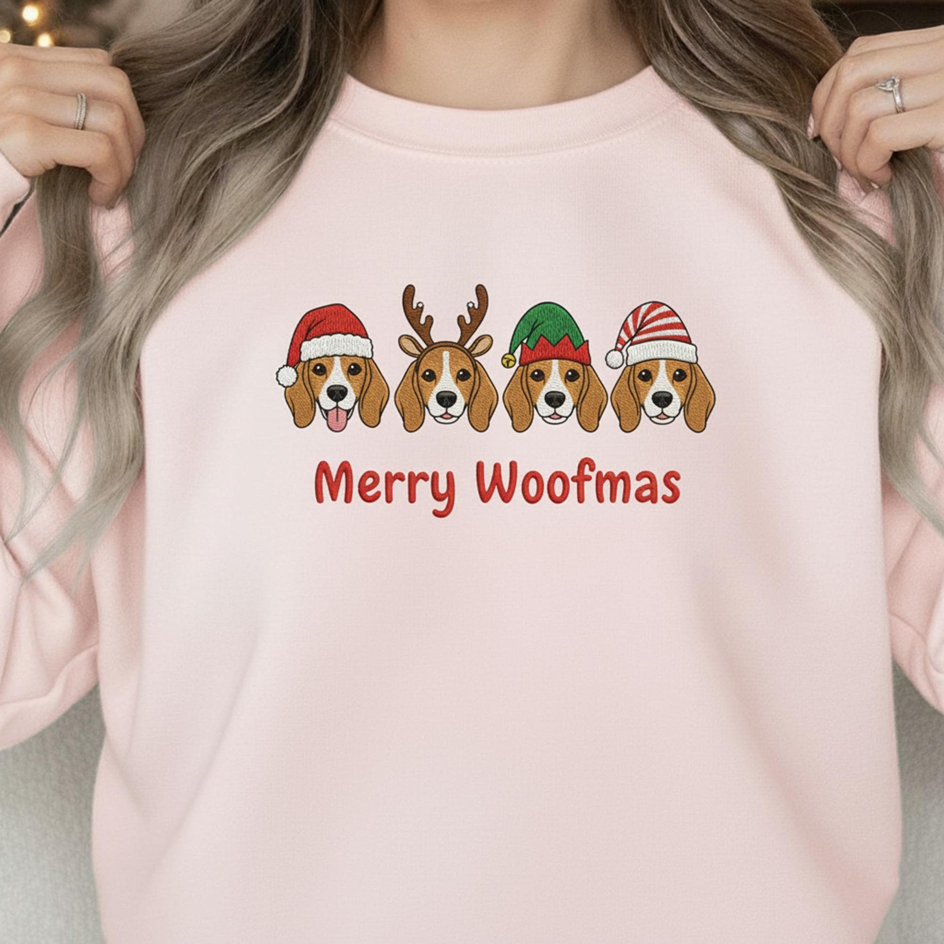 Embroidered Beagle Christmas Sweatshirt: Merry Woofmas Crewneck
