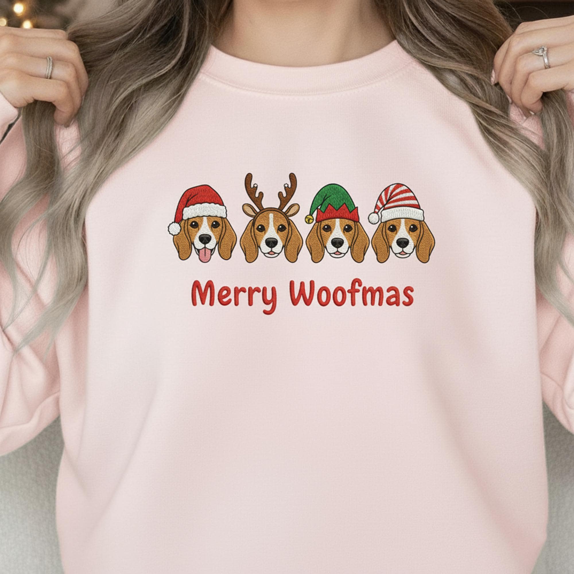 Embroidered Beagle Christmas Sweatshirt: Merry Woofmas Crewneck