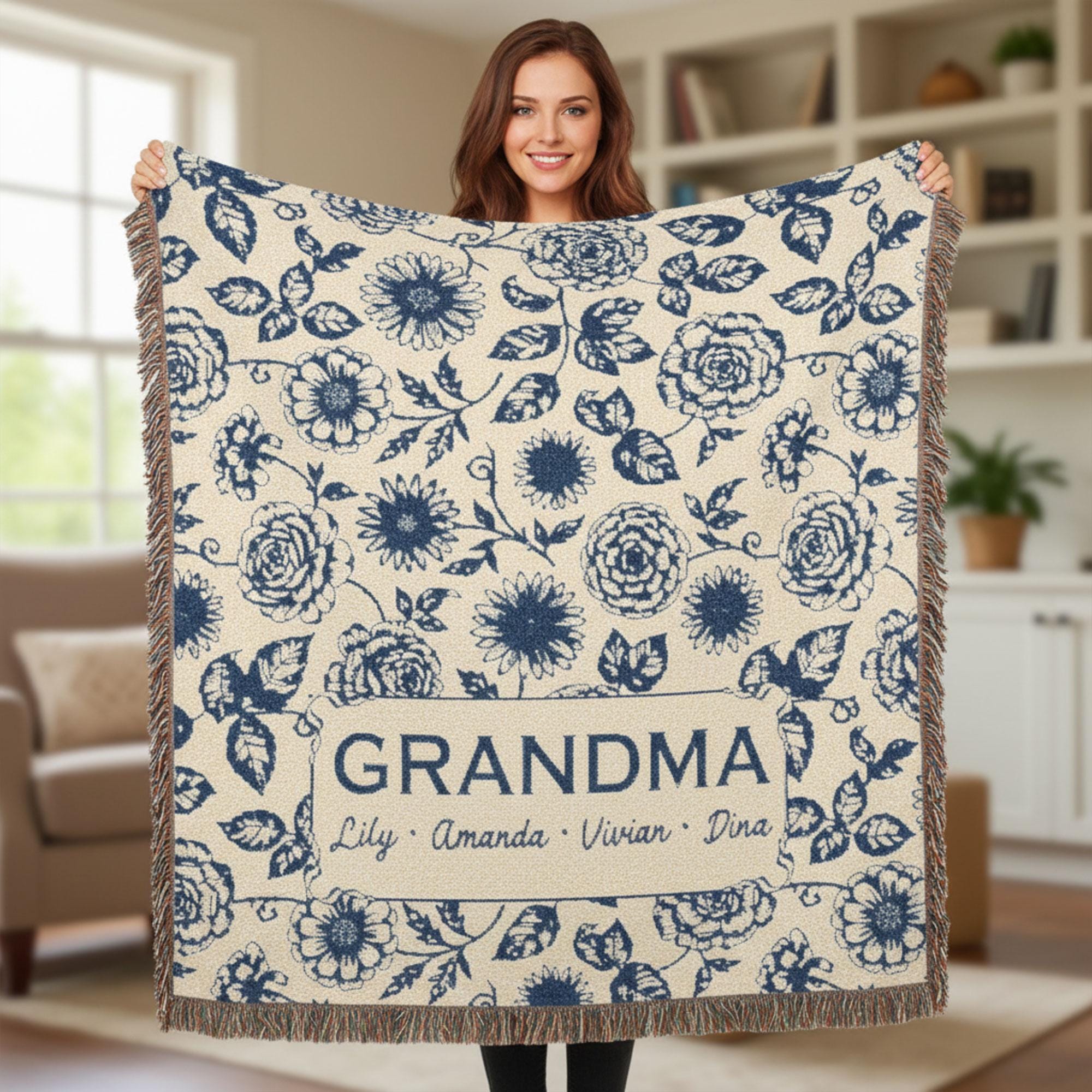 Custom Coastal Family Christmas Tree Woven Blanket: Ocean-Inspired Holiday Beach House Decor