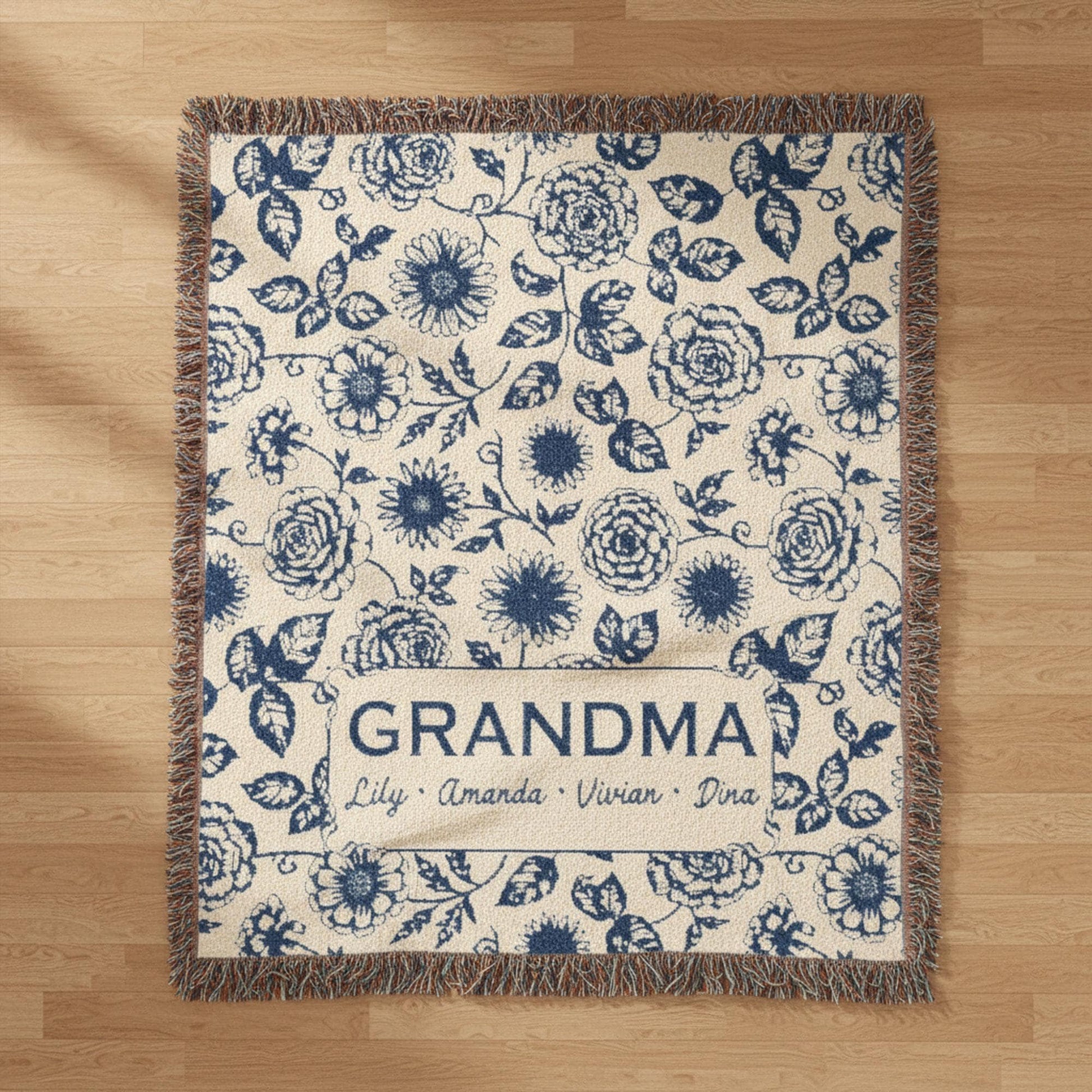 Custom Coastal Family Christmas Tree Woven Blanket: Ocean-Inspired Holiday Beach House Decor