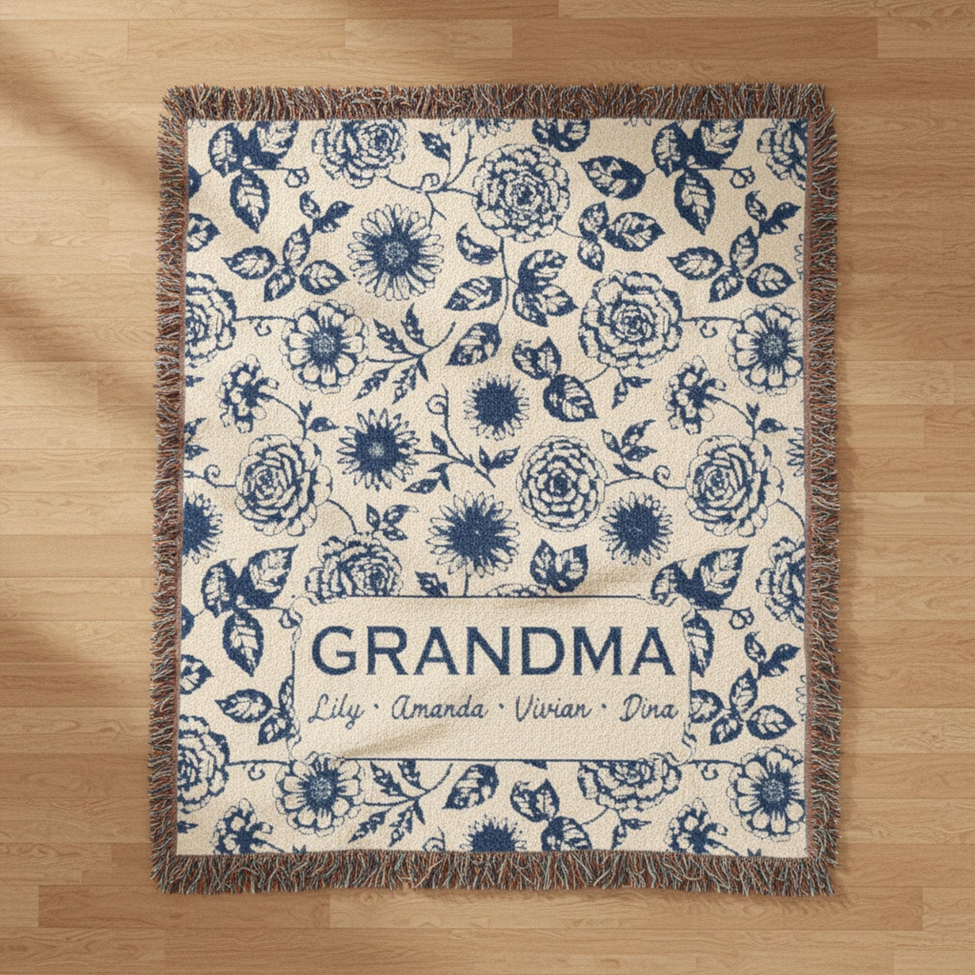 Custom Coastal Family Christmas Tree Woven Blanket: Ocean-Inspired Holiday Beach House Decor