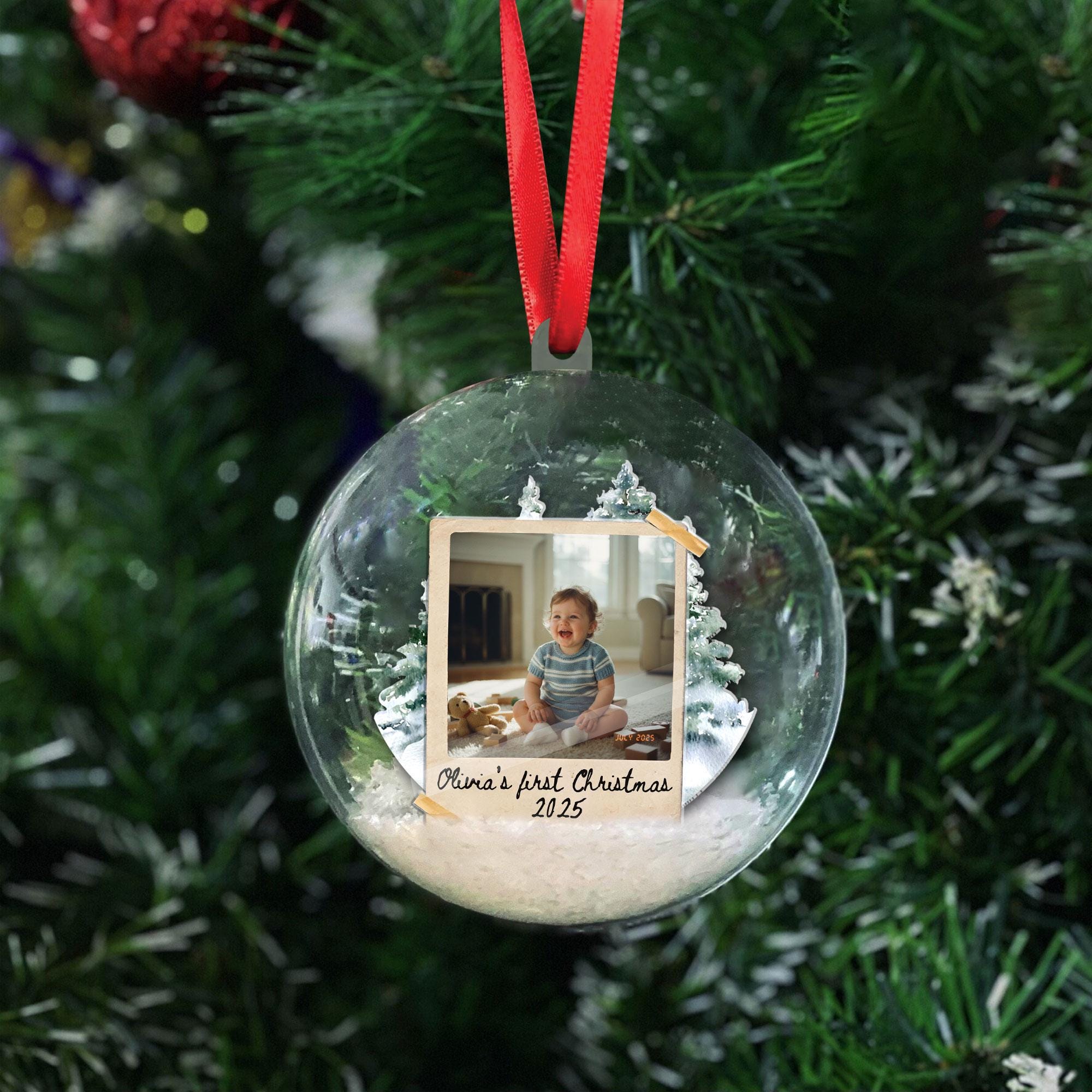 Baby’s First Christmas Ornament: Custom Vintage Photo 3D Ball Ornament, Personalized Keepsake for 2025 image 2