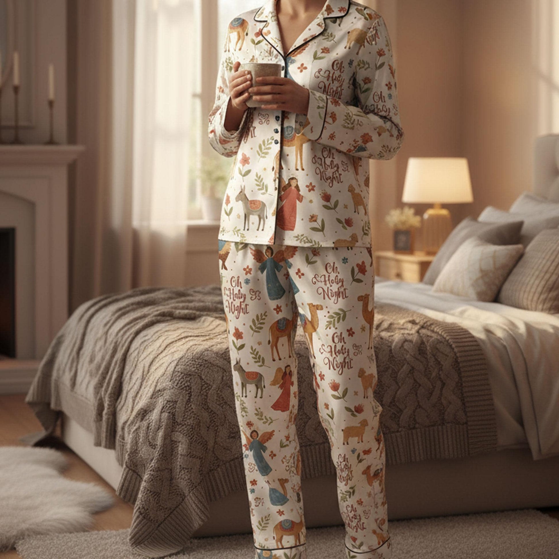 Christian Christmas Satin Pajamas: Nativity Scene & Oh Holy Night Matching Family Sleepwear Set image 4