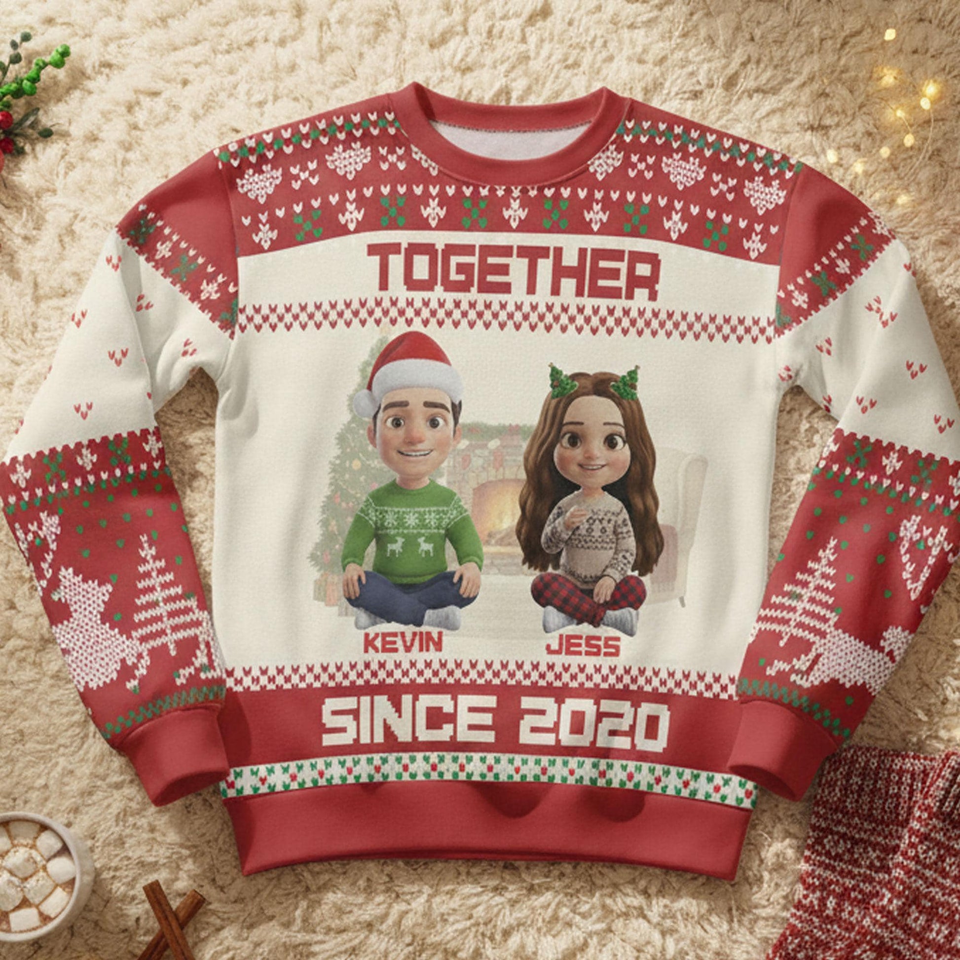 Personalized Christmas Ugly Sweater: Custom Couple Name, Year Established Holiday Jumper, Family Portrait Gift