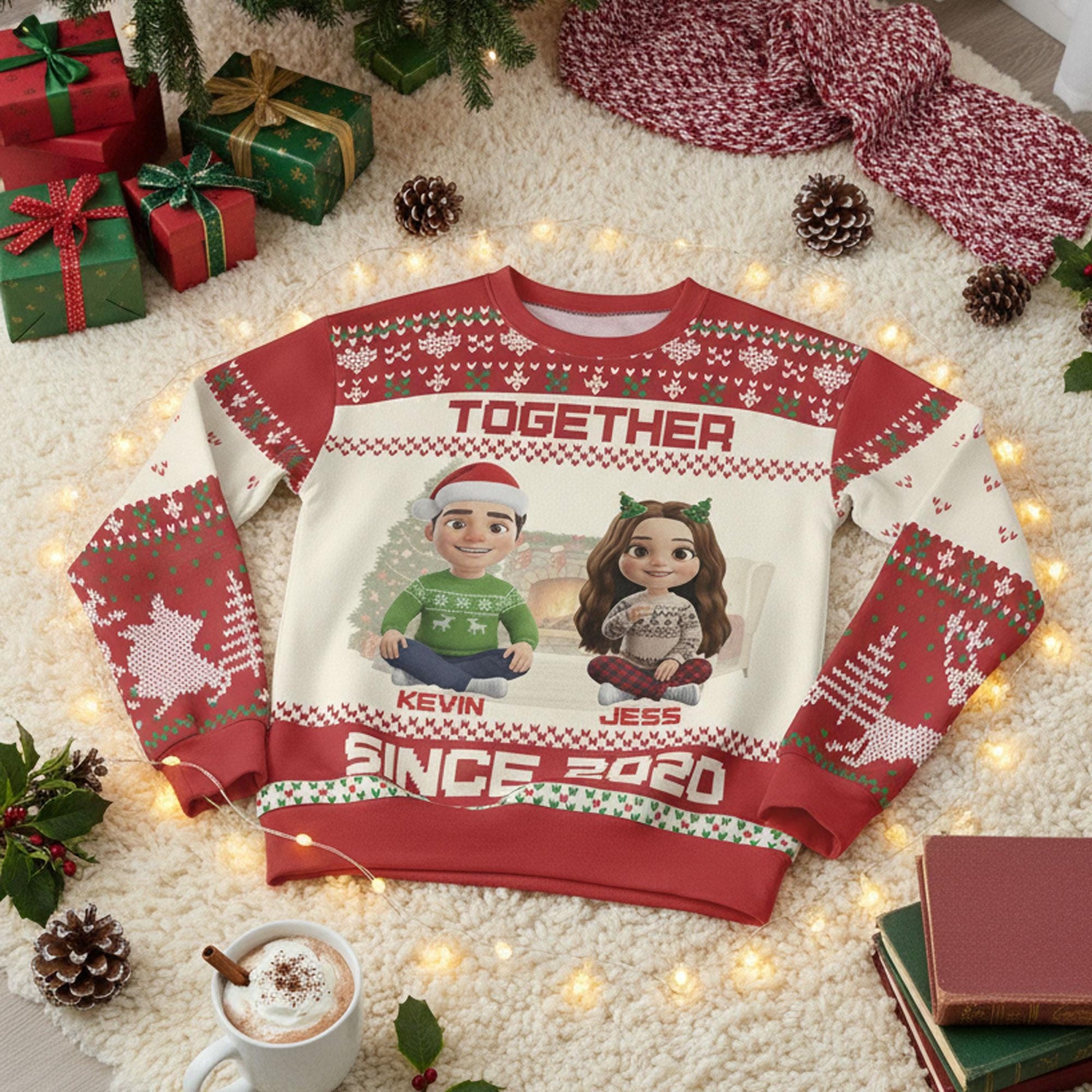 Personalized Christmas Ugly Sweater: Custom Couple Name, Year Established Holiday Jumper, Family Portrait Gift