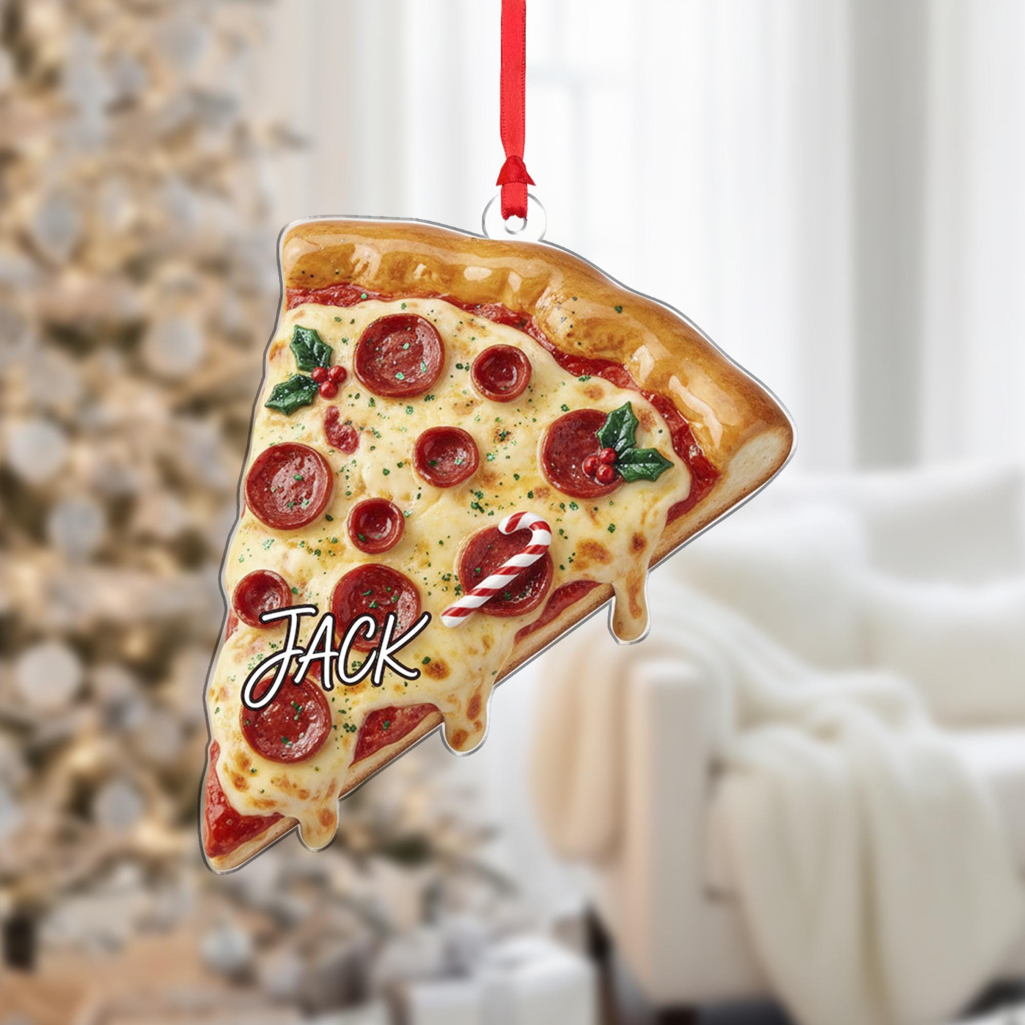 Funny Pizza Slice Christmas Ornament: Personalized Pizza Lover Gift image 1