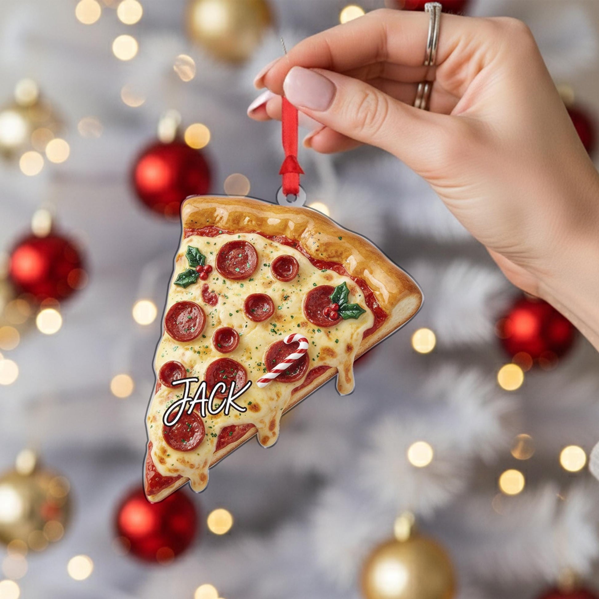 Funny Pizza Slice Christmas Ornament: Personalized Pizza Lover Gift image 6