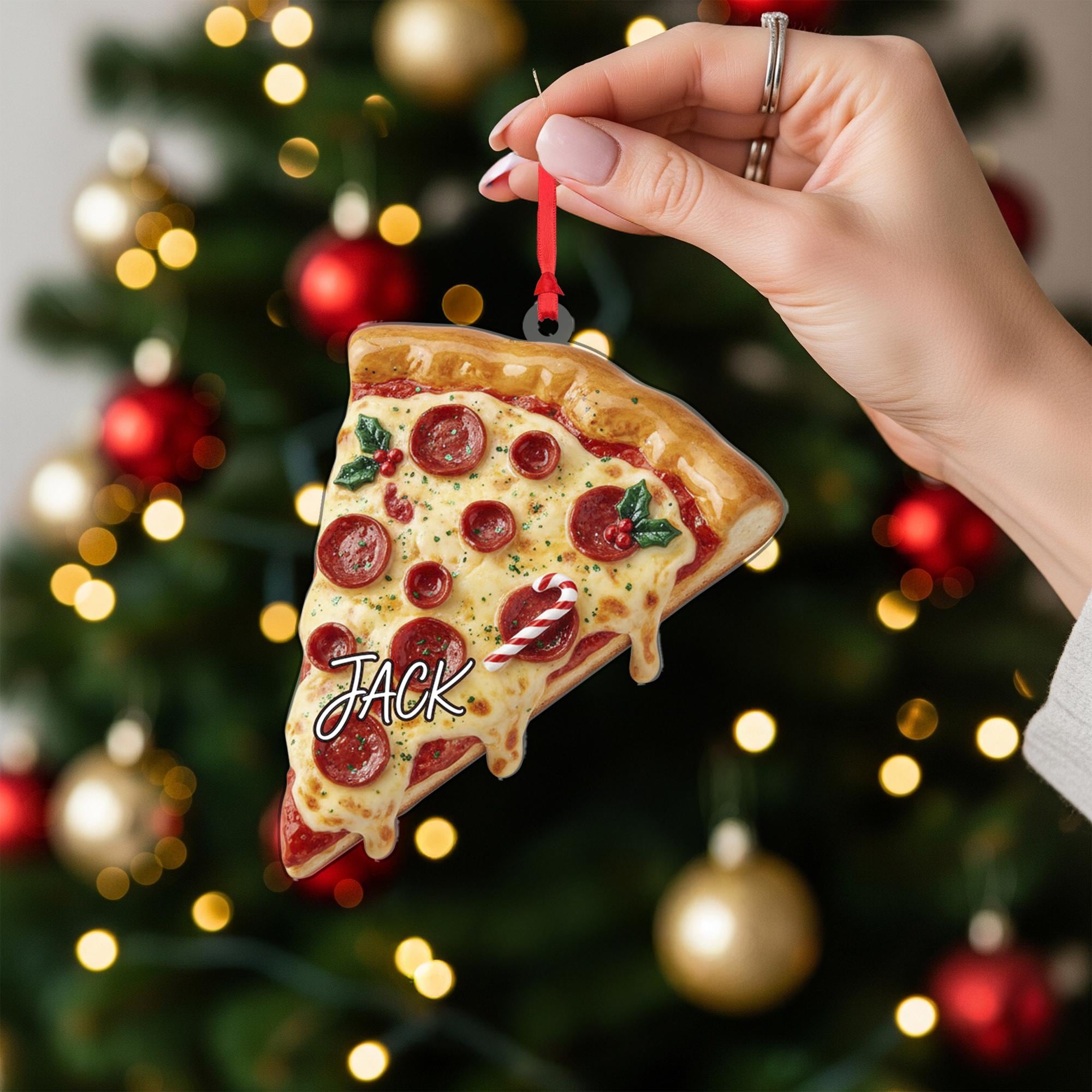 Funny Pizza Slice Christmas Ornament: Personalized Pizza Lover Gift image 7