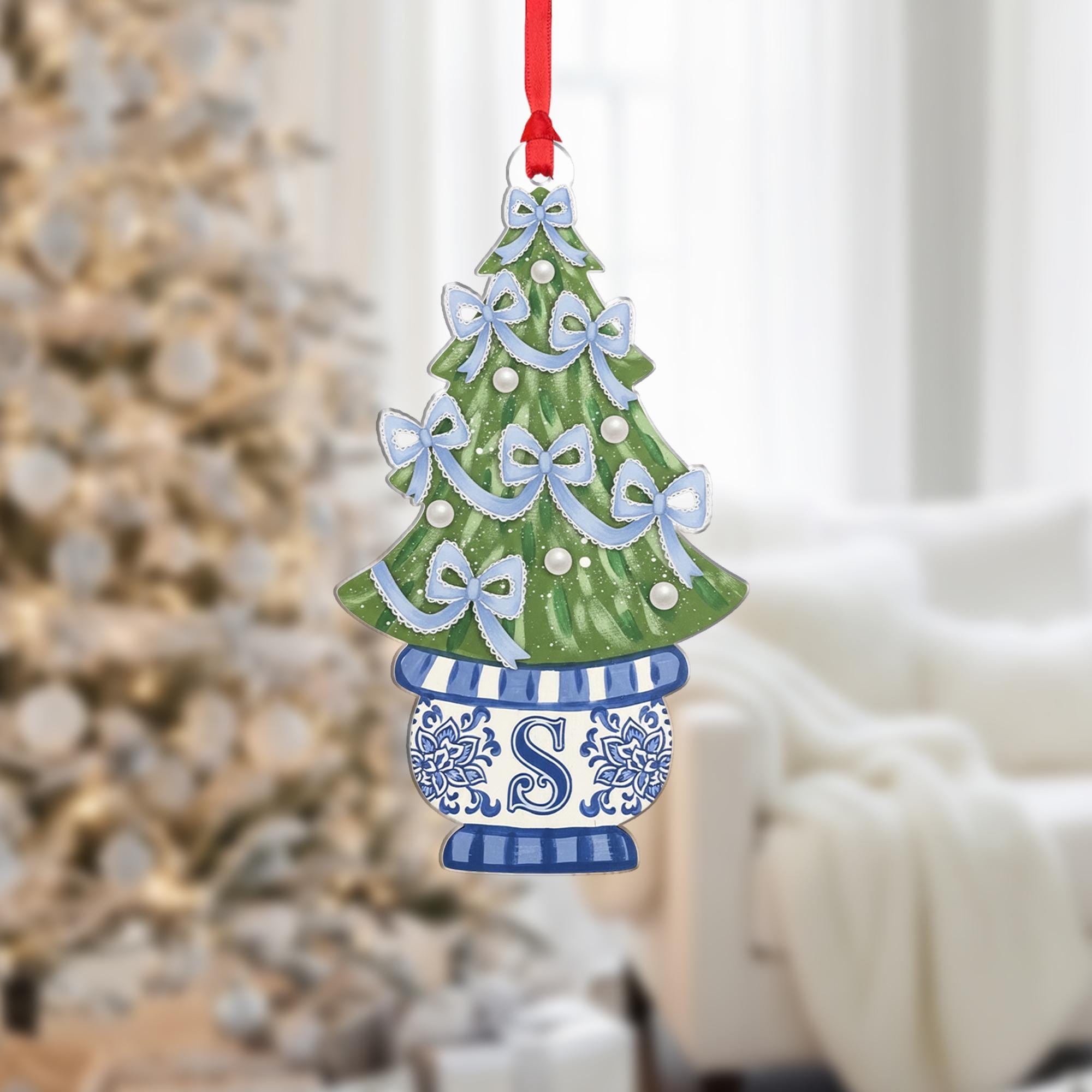 Custom Chinoiserie Christmas Tree Ornament with Monogram Design image 6