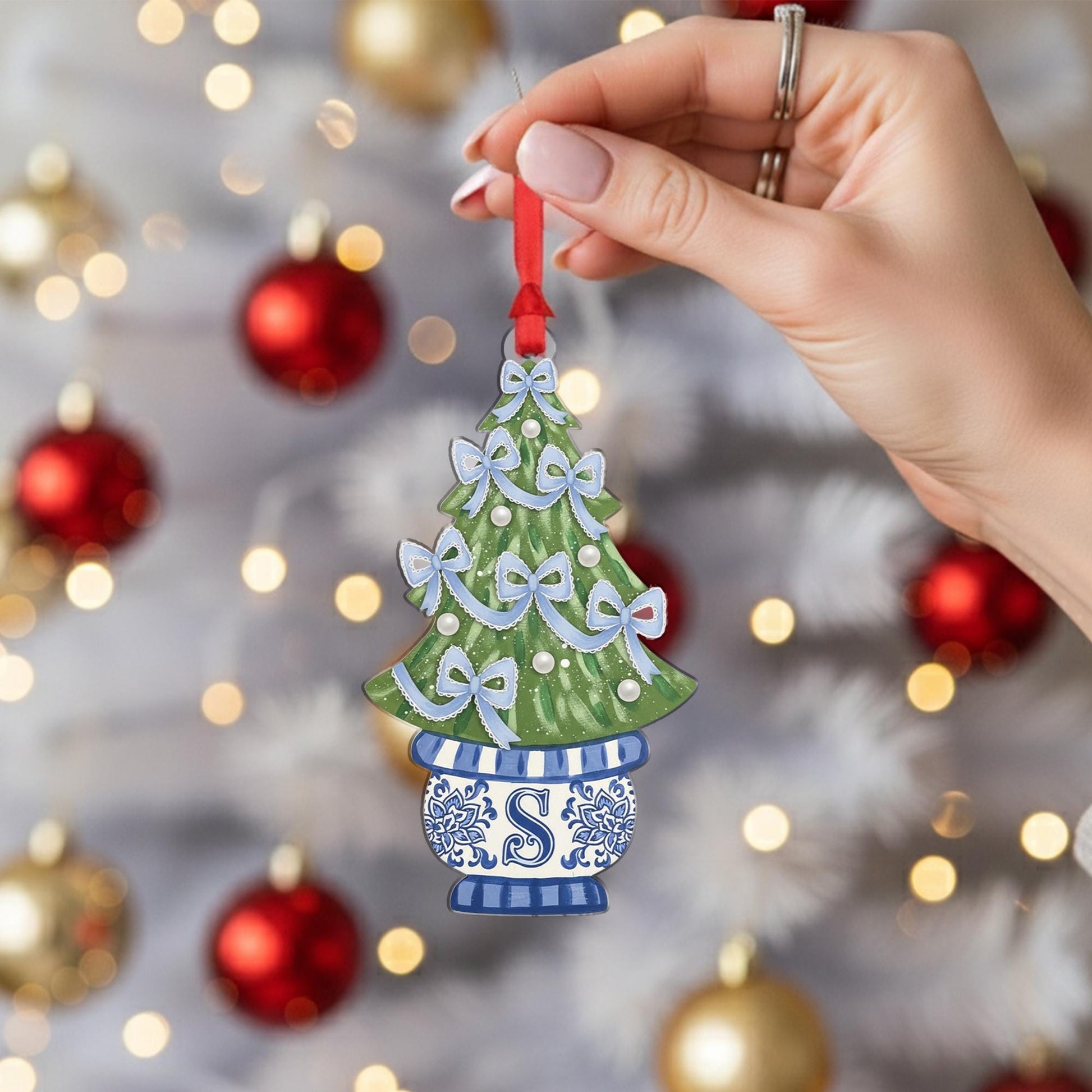 Custom Chinoiserie Christmas Tree Ornament with Monogram Design image 2
