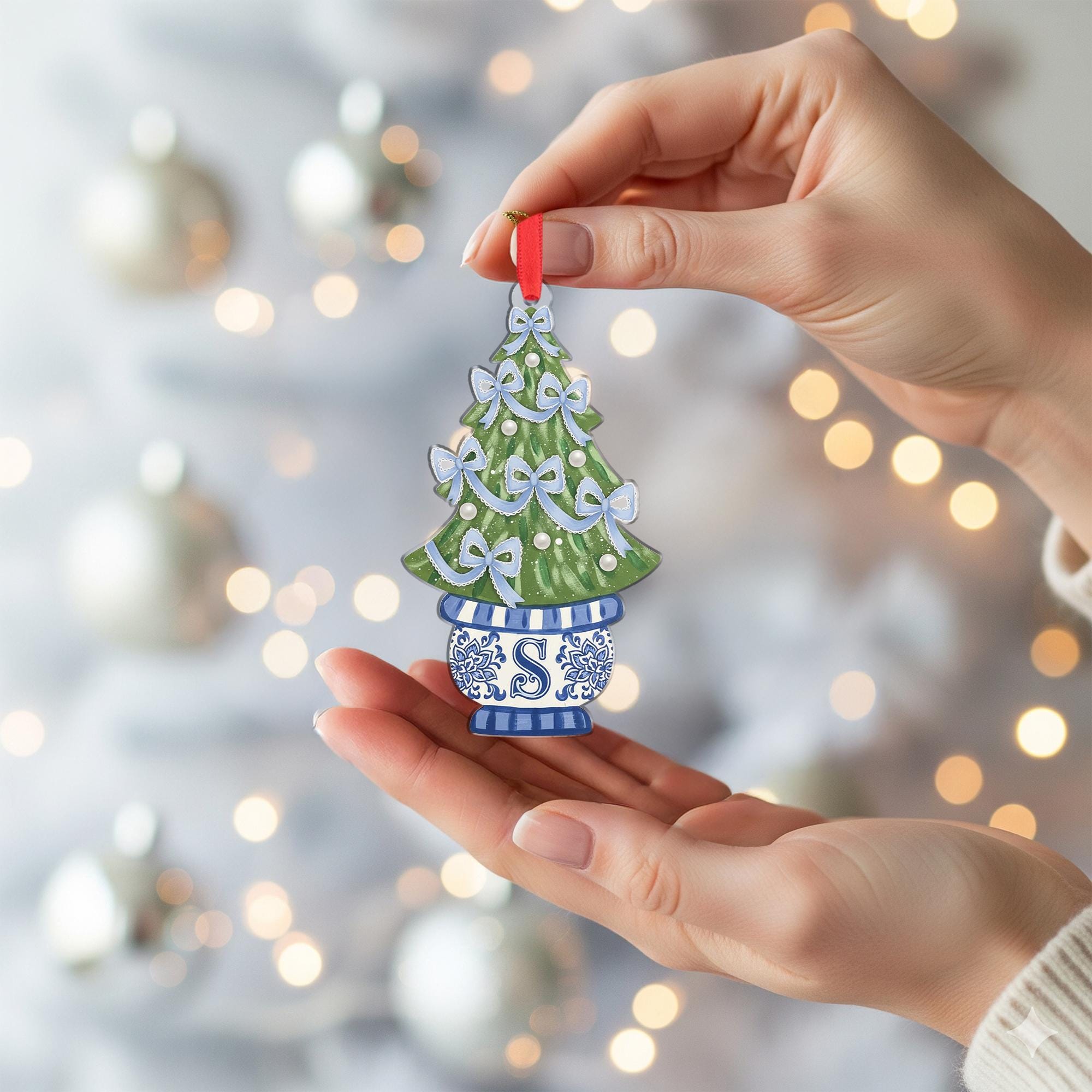 Custom Chinoiserie Christmas Tree Ornament with Monogram Design image 4