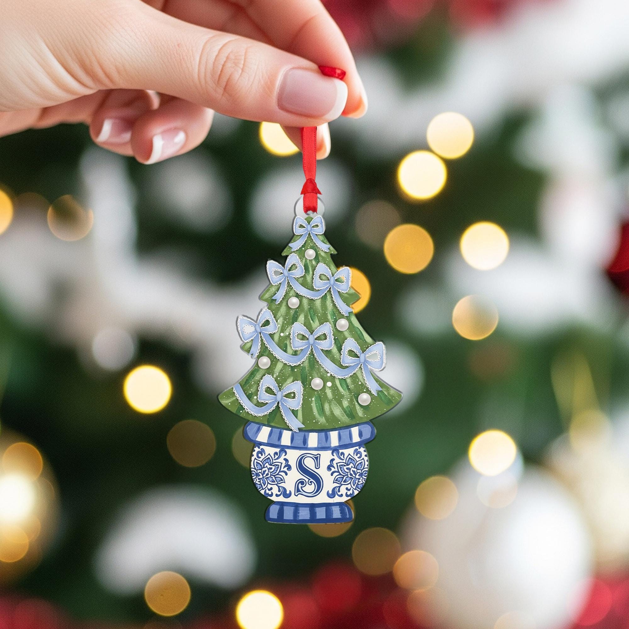 Custom Chinoiserie Christmas Tree Ornament with Monogram Design image 3