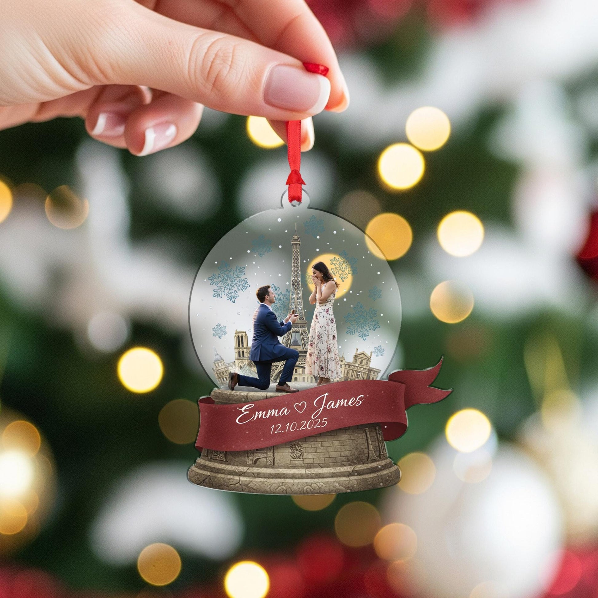 Custom Winter Paris Engagement Photo Ornament - Couple Proposal Keepsake image 6