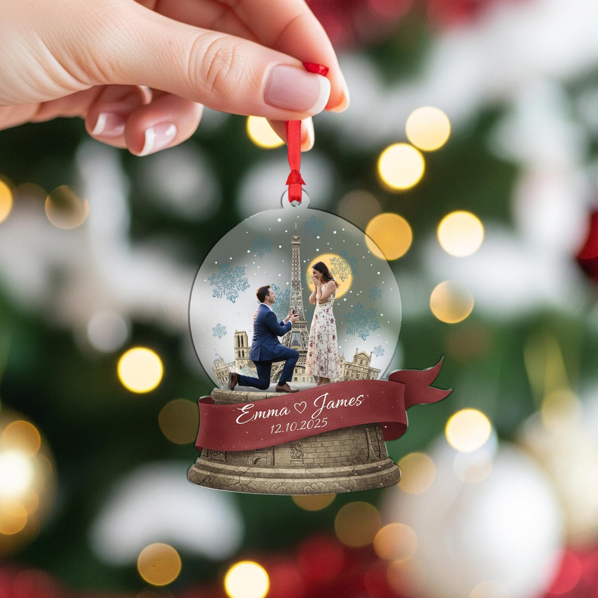 Custom Winter Paris Engagement Photo Ornament - Couple Proposal Keepsake image 6