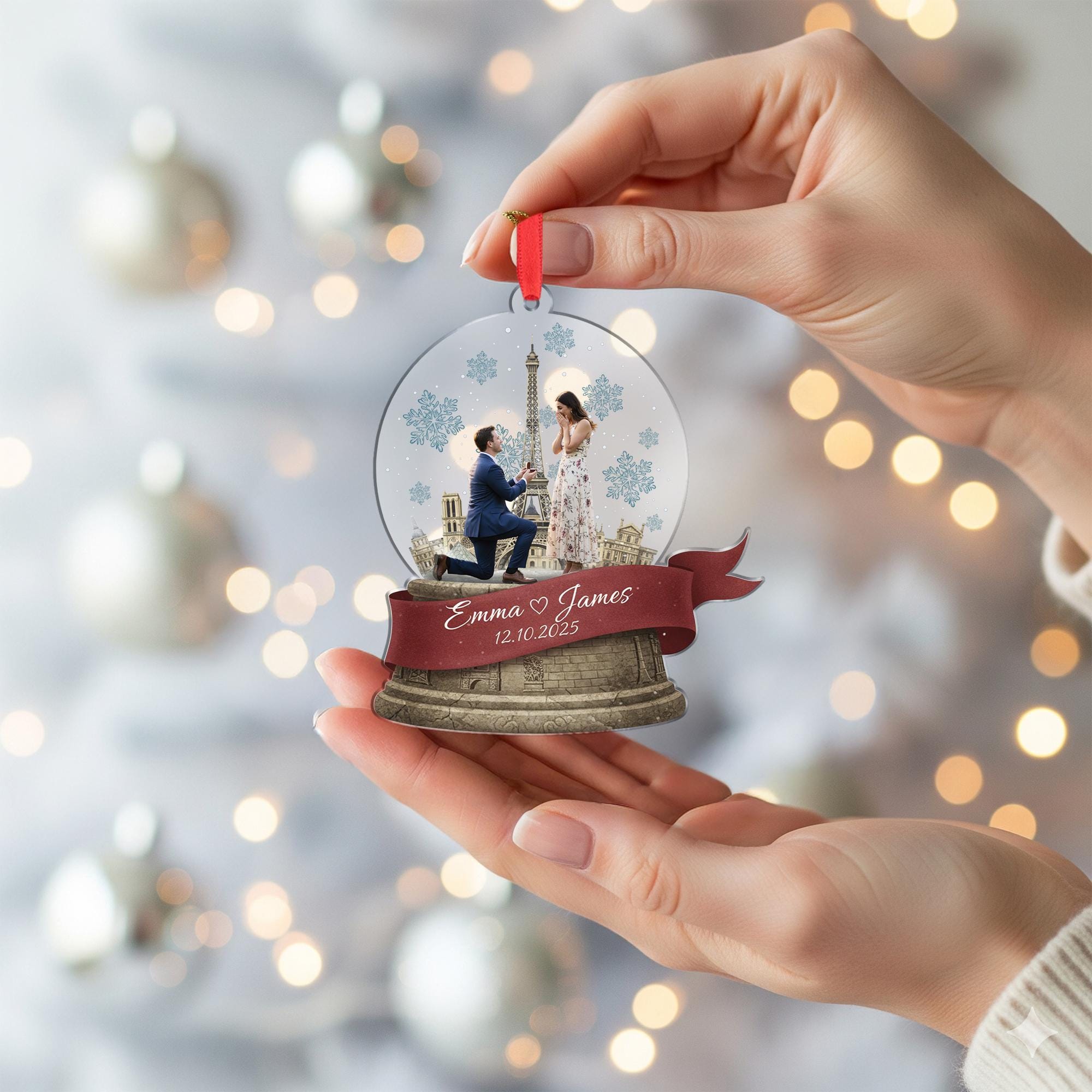 Custom Winter Paris Engagement Photo Ornament - Couple Proposal Keepsake image 7