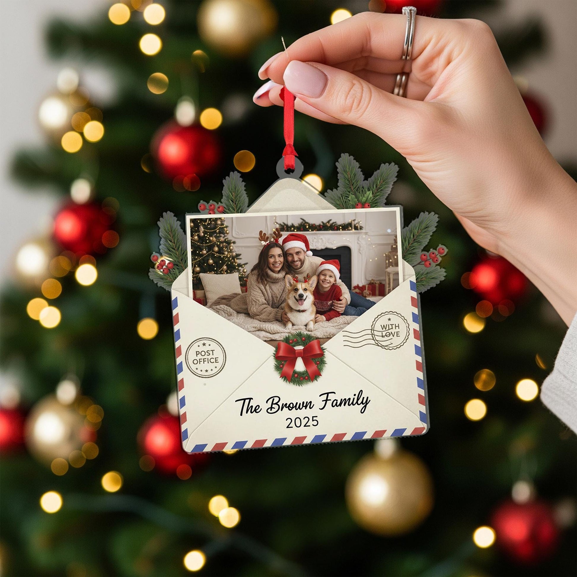Custom Family Photo Ornament - Personalized Christmas Envelope Keepsake Gift image 2