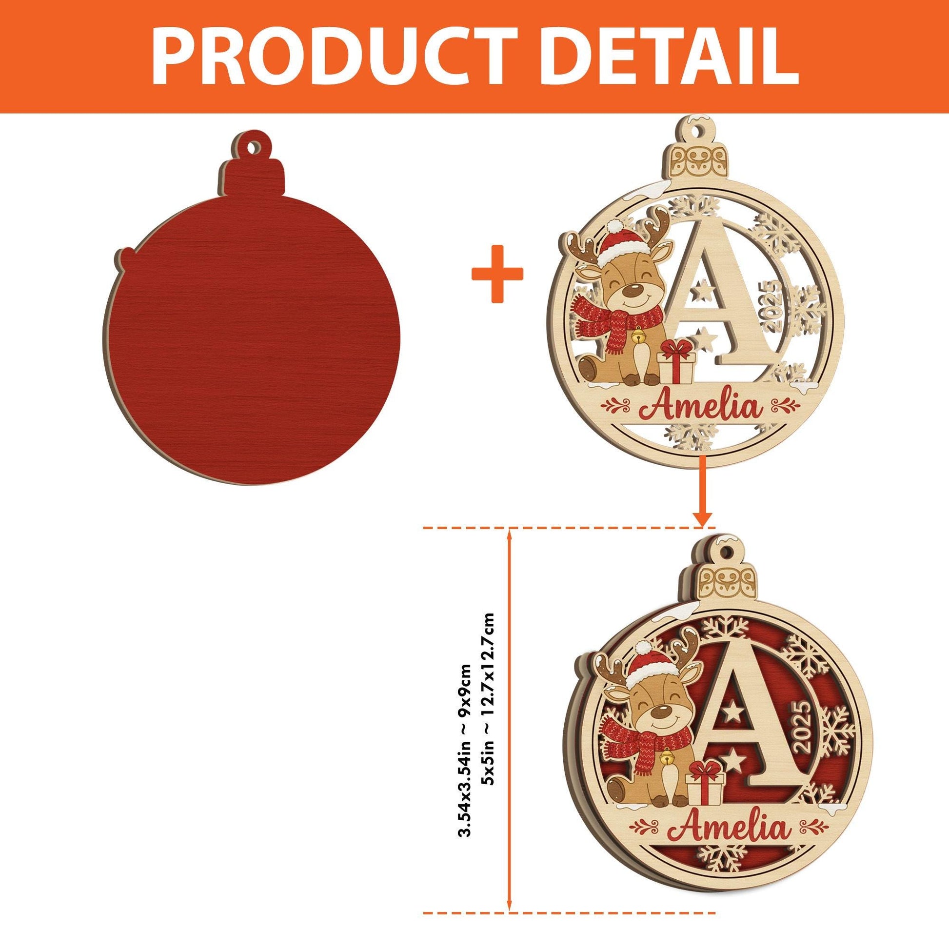 Custom Initial Reindeer Ornament - Personalized 2-Layer Name Christmas Gift for Kids image 3