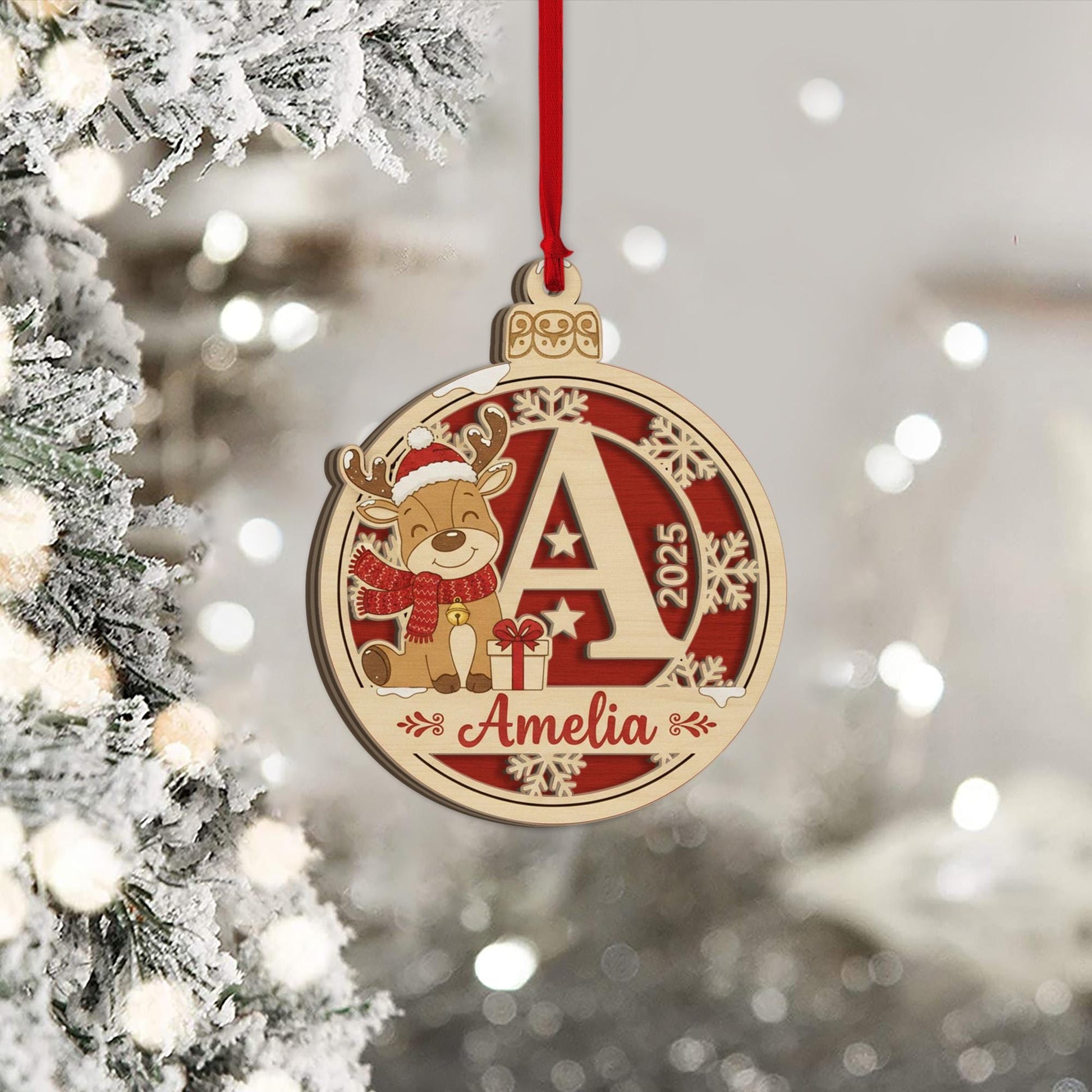 Custom Initial Reindeer Ornament - Personalized 2-Layer Name Christmas Gift for Kids image 6