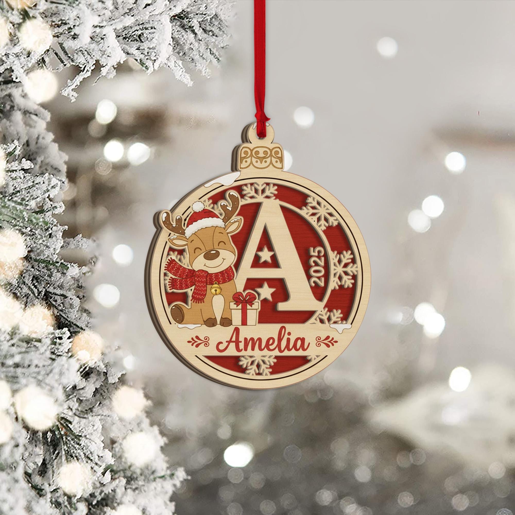 Custom Initial Reindeer Ornament - Personalized 2-Layer Name Christmas Gift for Kids image 6