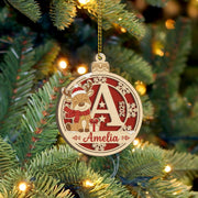 Custom Initial Reindeer Ornament - Personalized 2-Layer Name Christmas Gift for Kids image 1