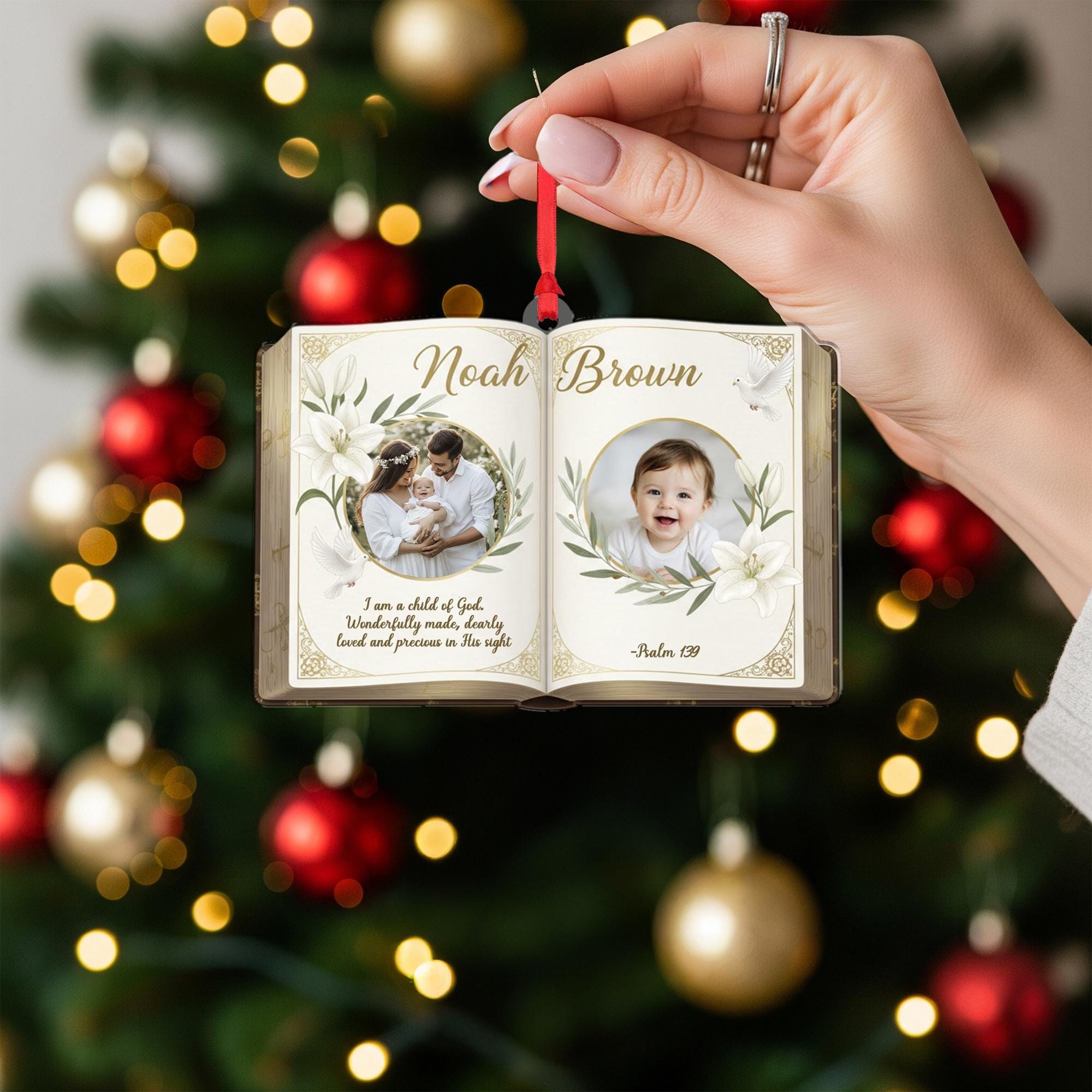 Personalized Baby Photo Ornament - Custom Bible Verse Baptism Keepsake image 2