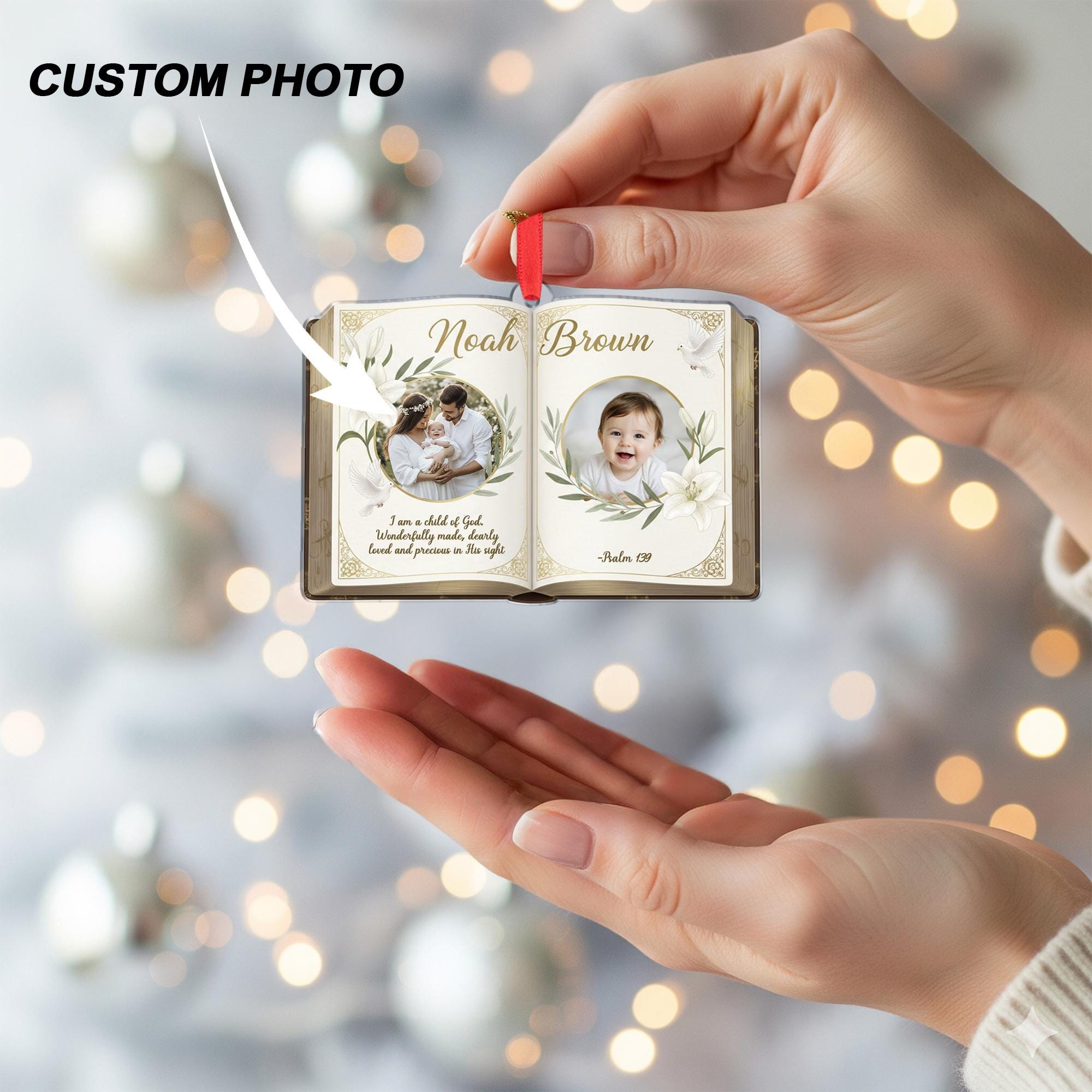 Personalized Baby Photo Ornament - Custom Bible Verse Baptism Keepsake image 4