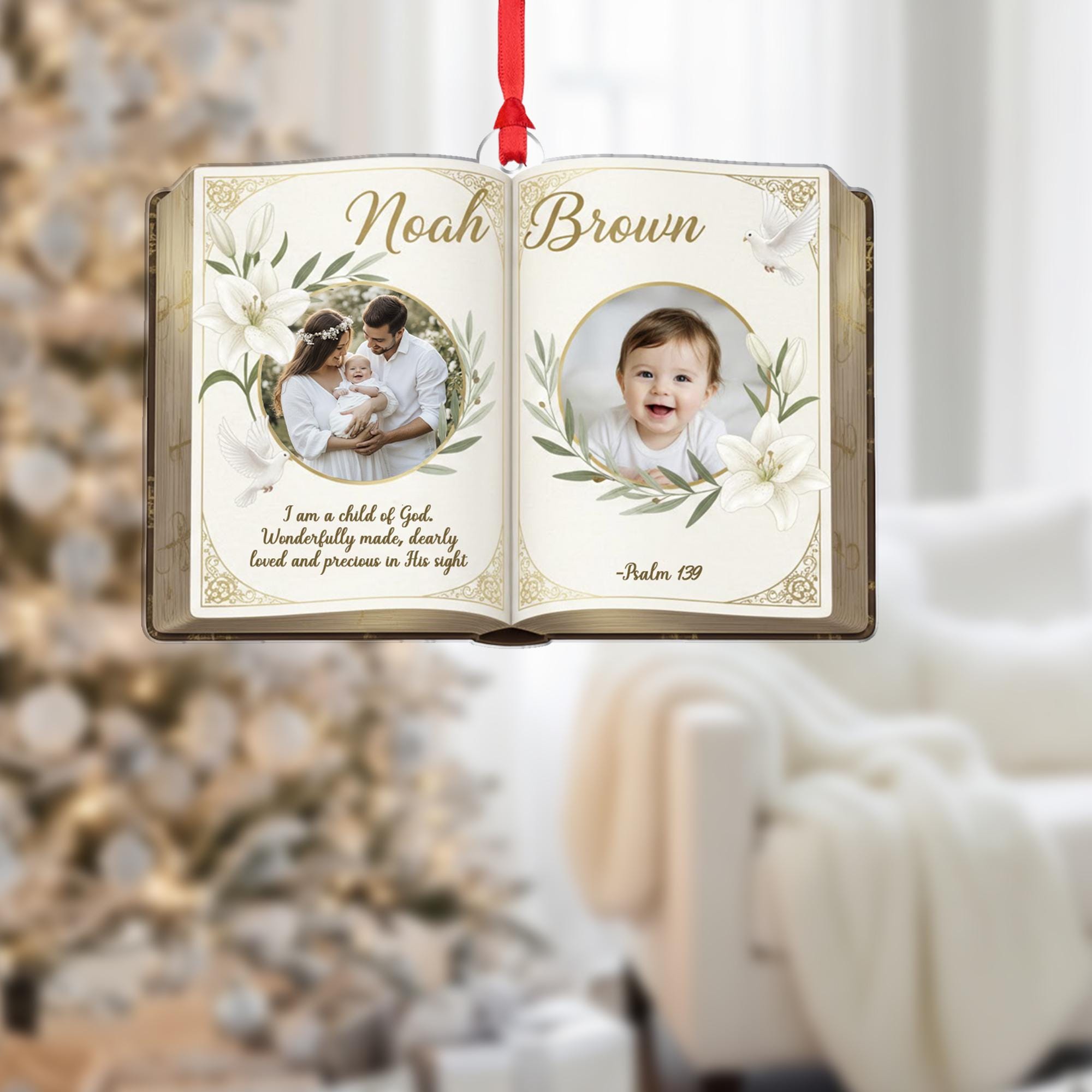Personalized Baby Photo Ornament - Custom Bible Verse Baptism Keepsake image 1